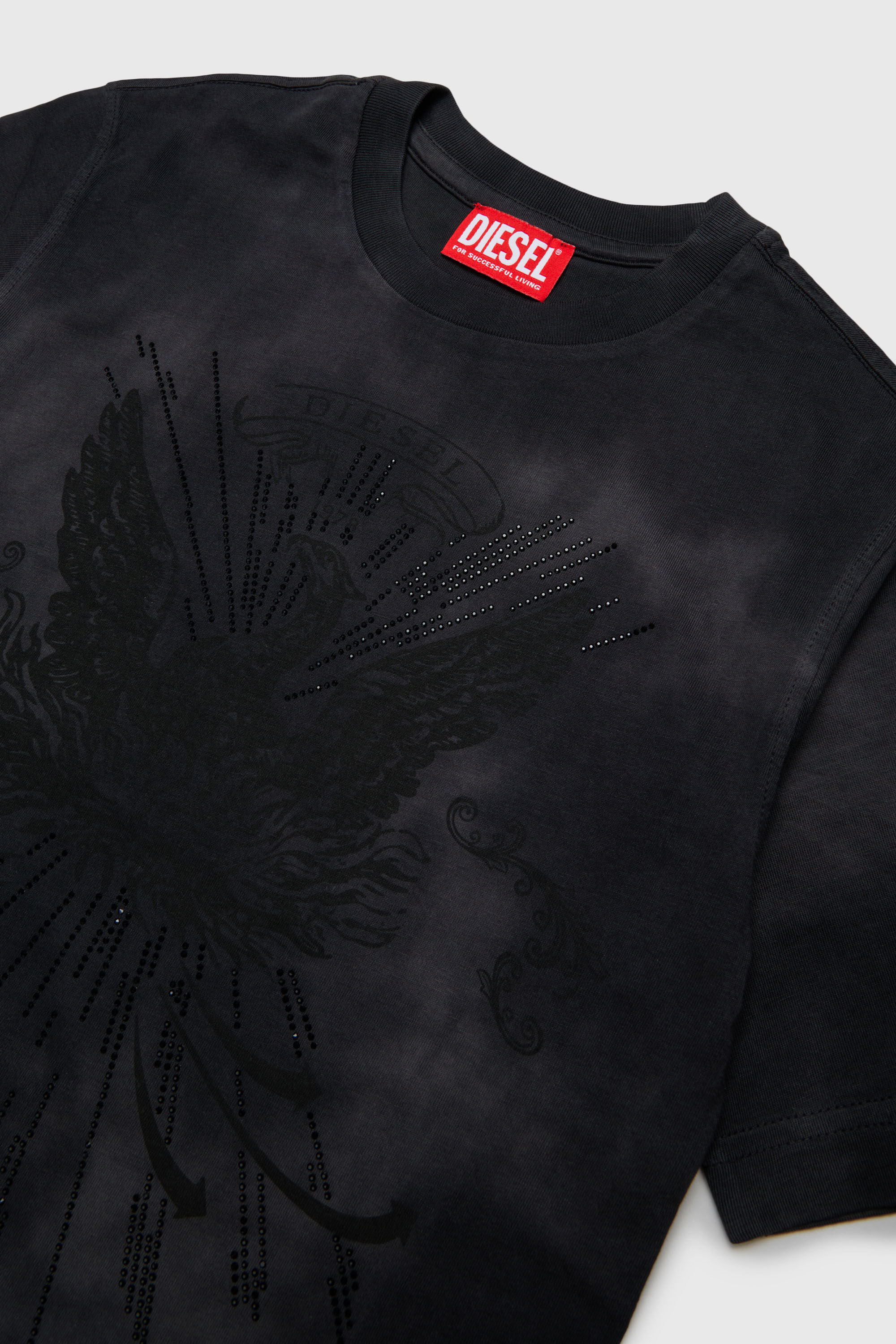 Diesel - TFIN OVER, Man's T-shirt with embellished phoenix motif in Black - 3