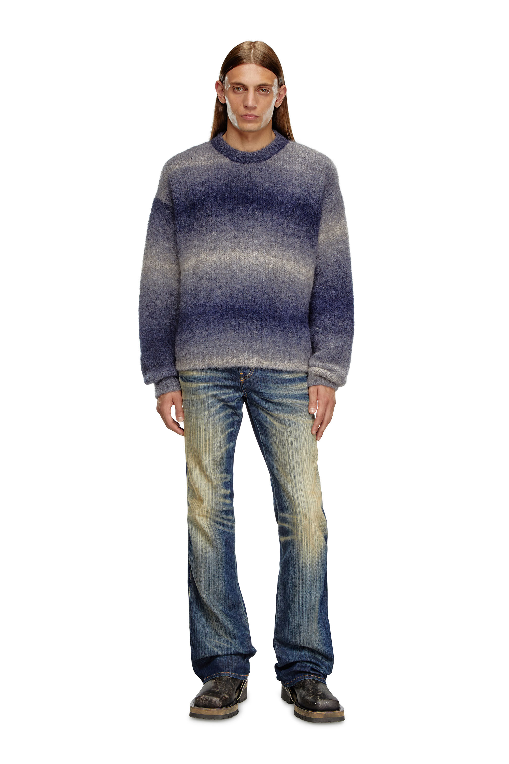 Diesel - K-RASTA, Man's Dégradé jumper in alpaca blend in Dark Blue - 1