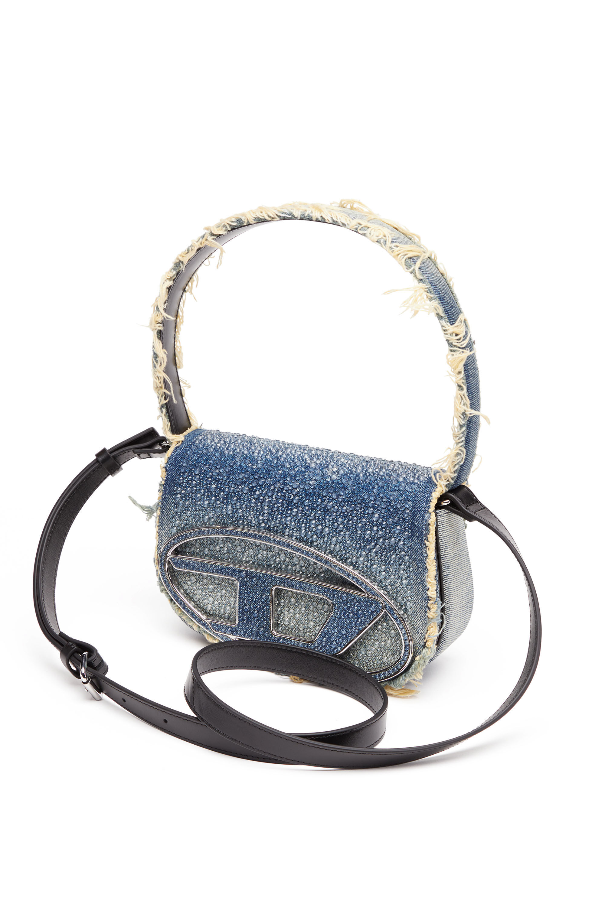 Diesel - 1DR, Woman's 1DR-Iconic shoulder bag in denim and crystals in Blue - 2