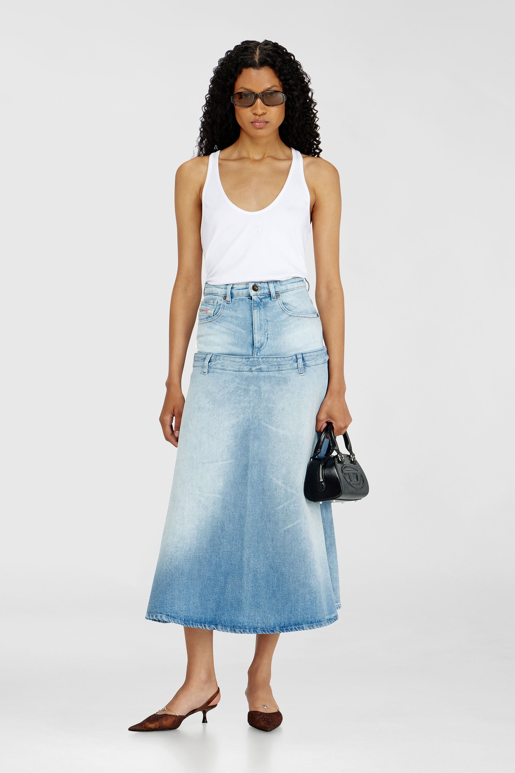 Diesel - DE-VORYA-S, Woman's Denim skirt with layered design in Light Blue - 1