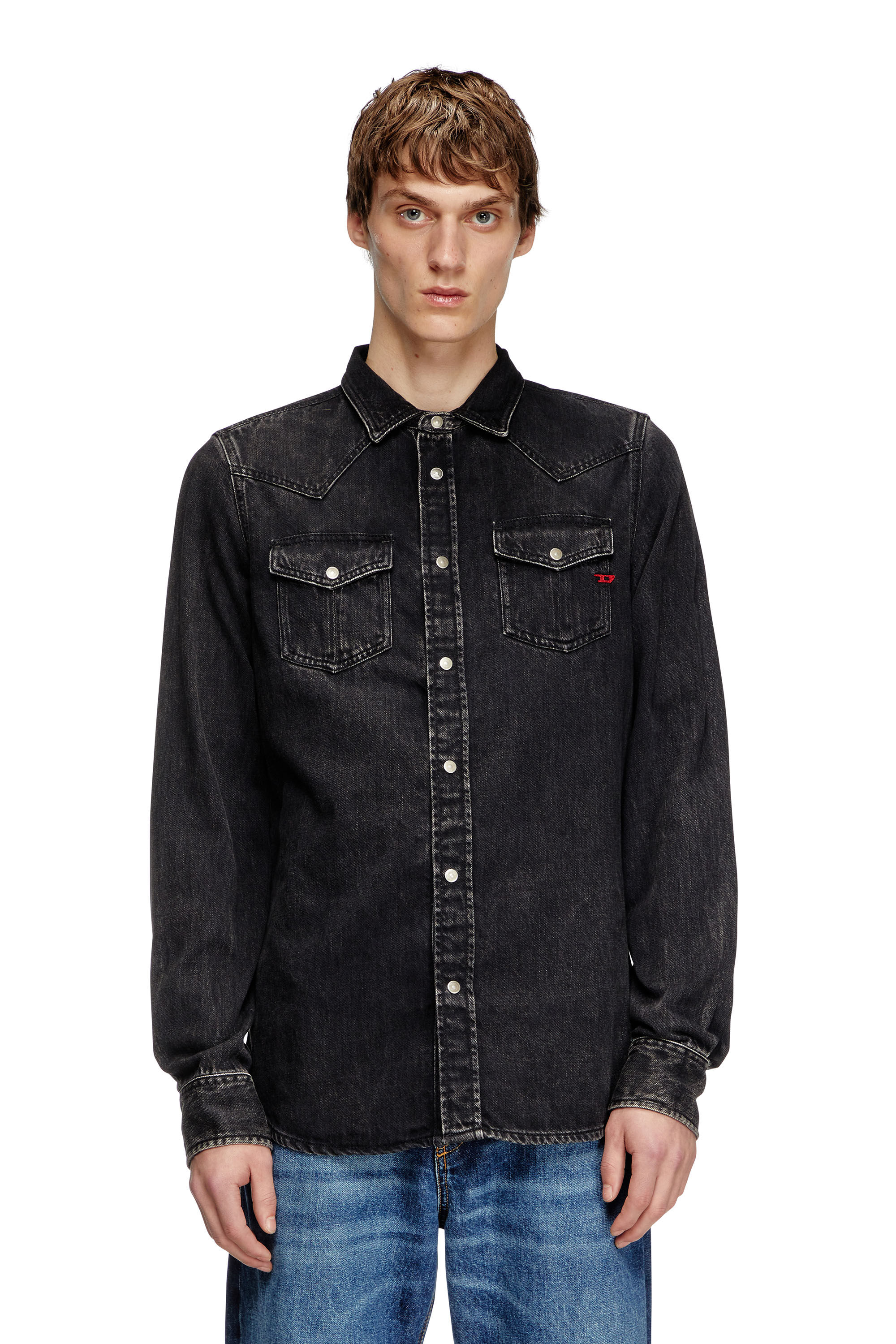 Mens black denim overshirt on sale
