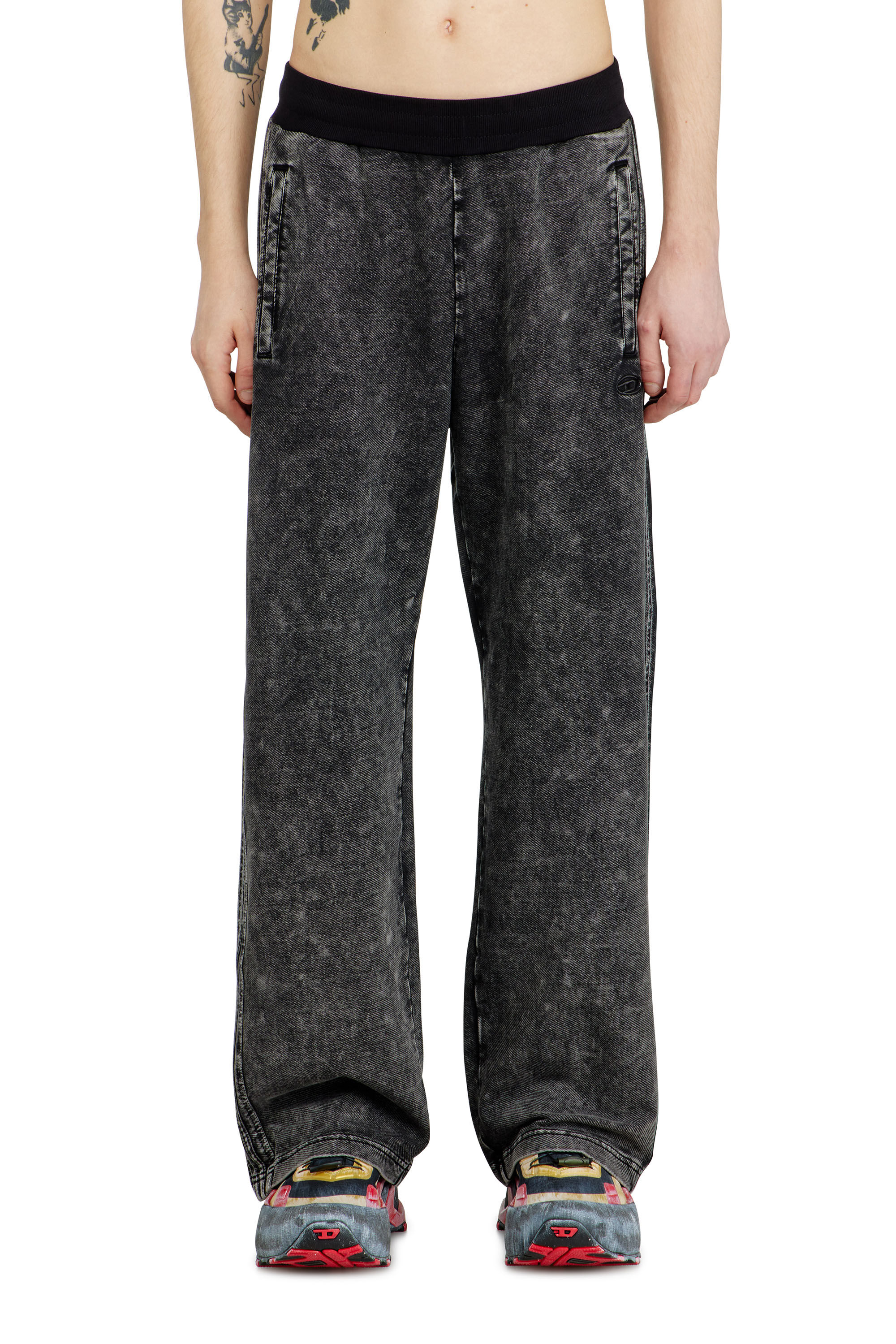 Diesel - P-ALT, Man's Denim-look sweatpants with side bands in Black/Dark grey - 2