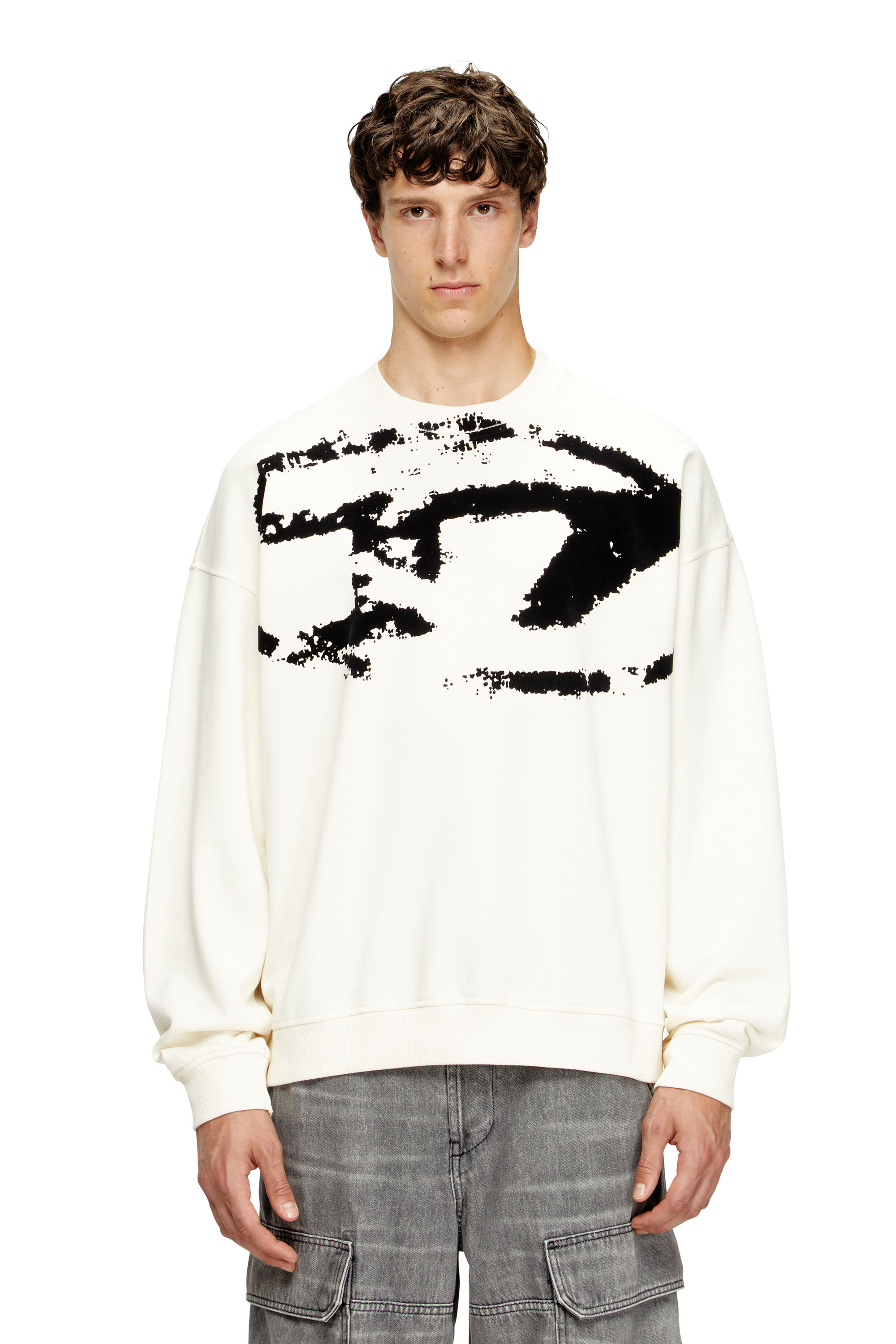 Diesel - S-BOXT-N5, Man's Sweatshirt with distressed flocked logo in White - 3
