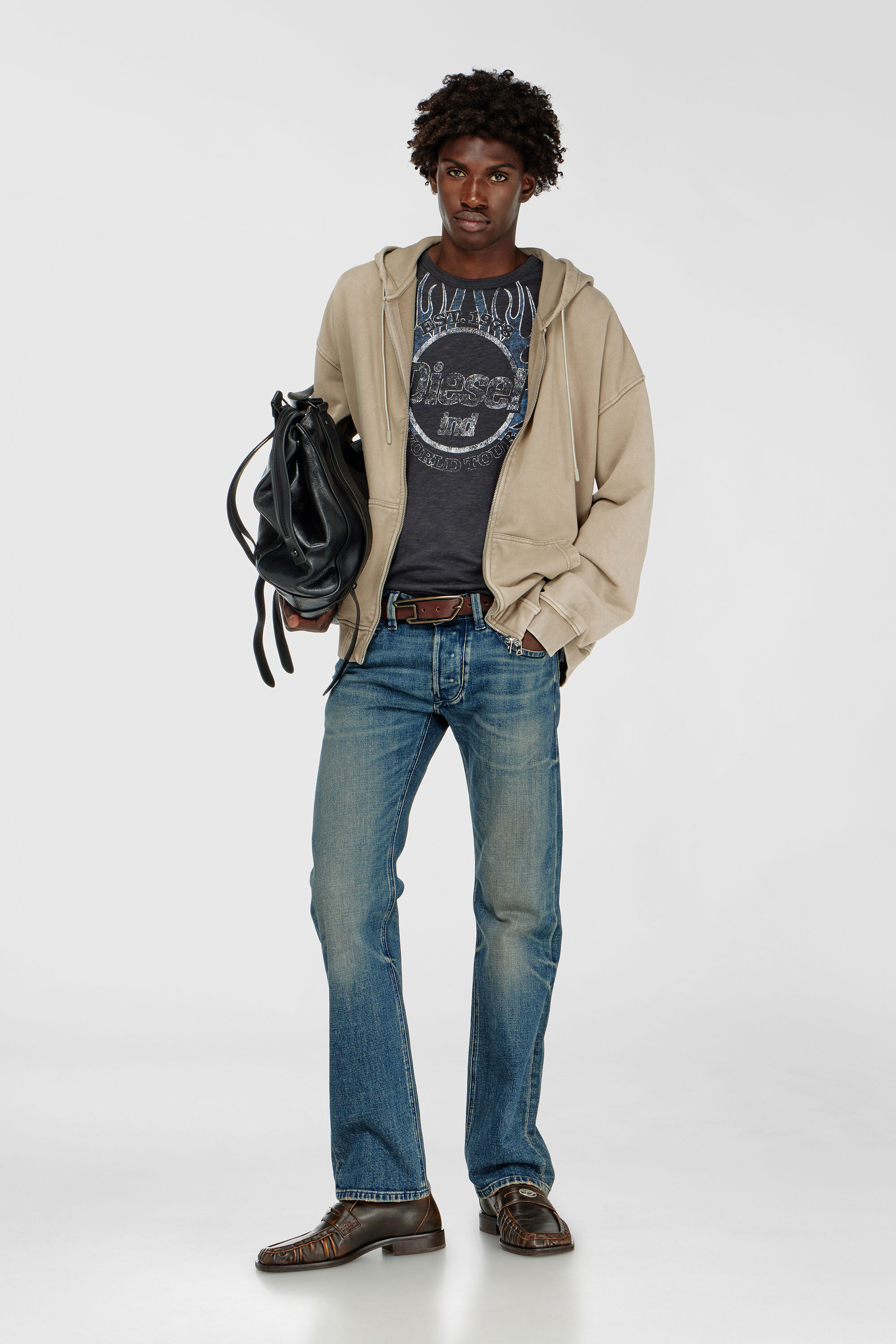 Diesel - T-NOTS, Man's T-shirt in slub-jersey with crack print in Dark grey - 1