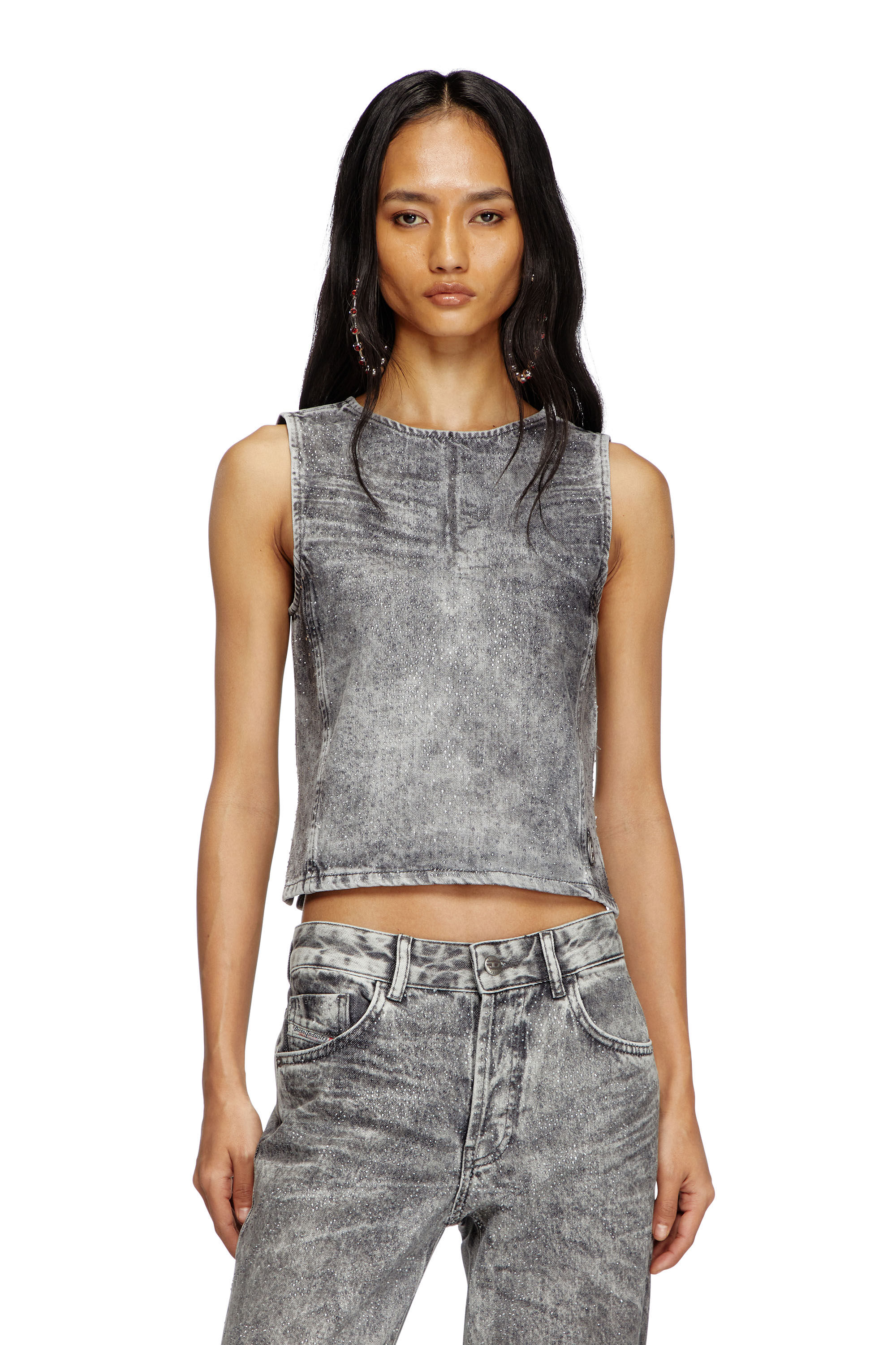 Diesel - DE-PINAR-S, Woman's Sleeveless top in crystal denim in Dark grey - 3