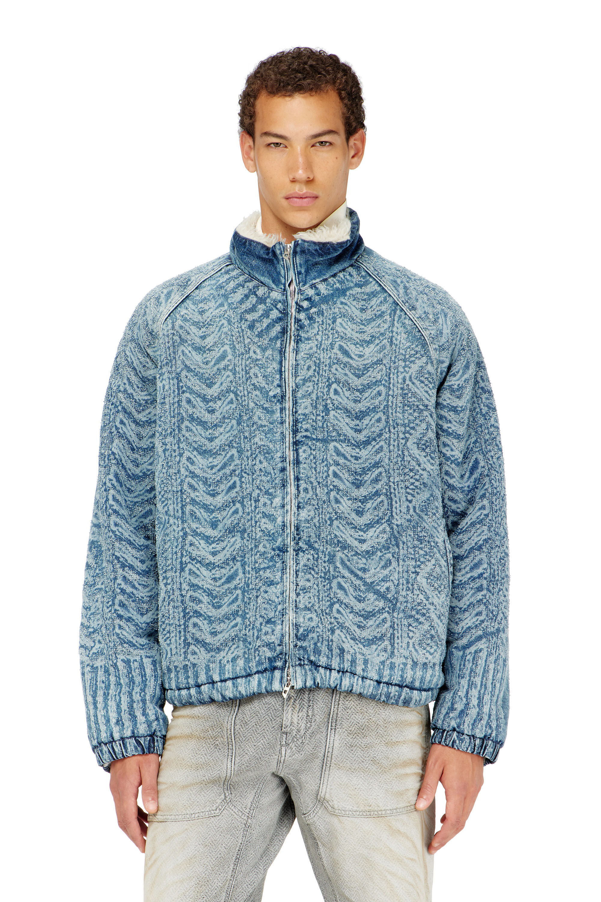 Diesel - D-KRAPS-S, Man's Jacket in cable-knit-effect denim in Dark Blue - 3