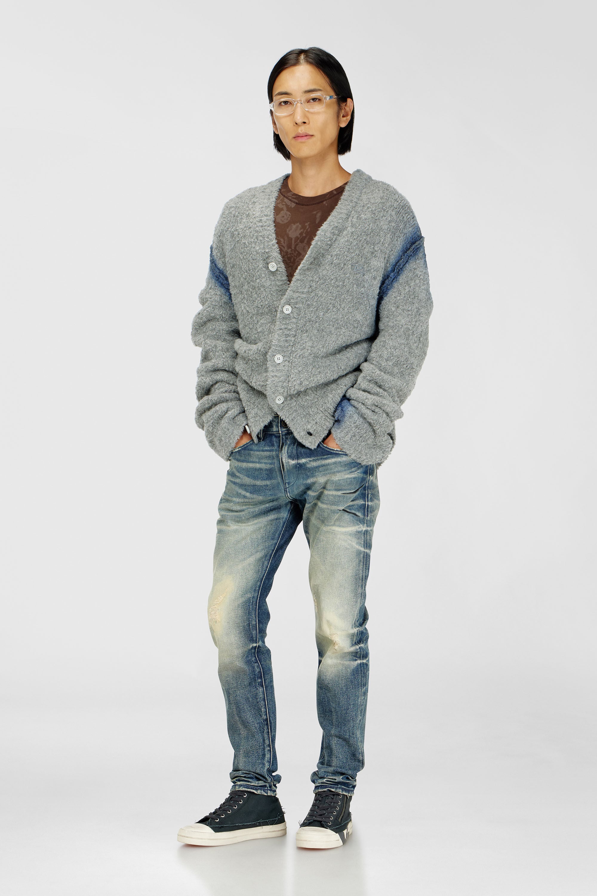 Diesel - K-REMO, Man's Alpaca-blend cardigan with spray-dyed seams in Light Grey - 1