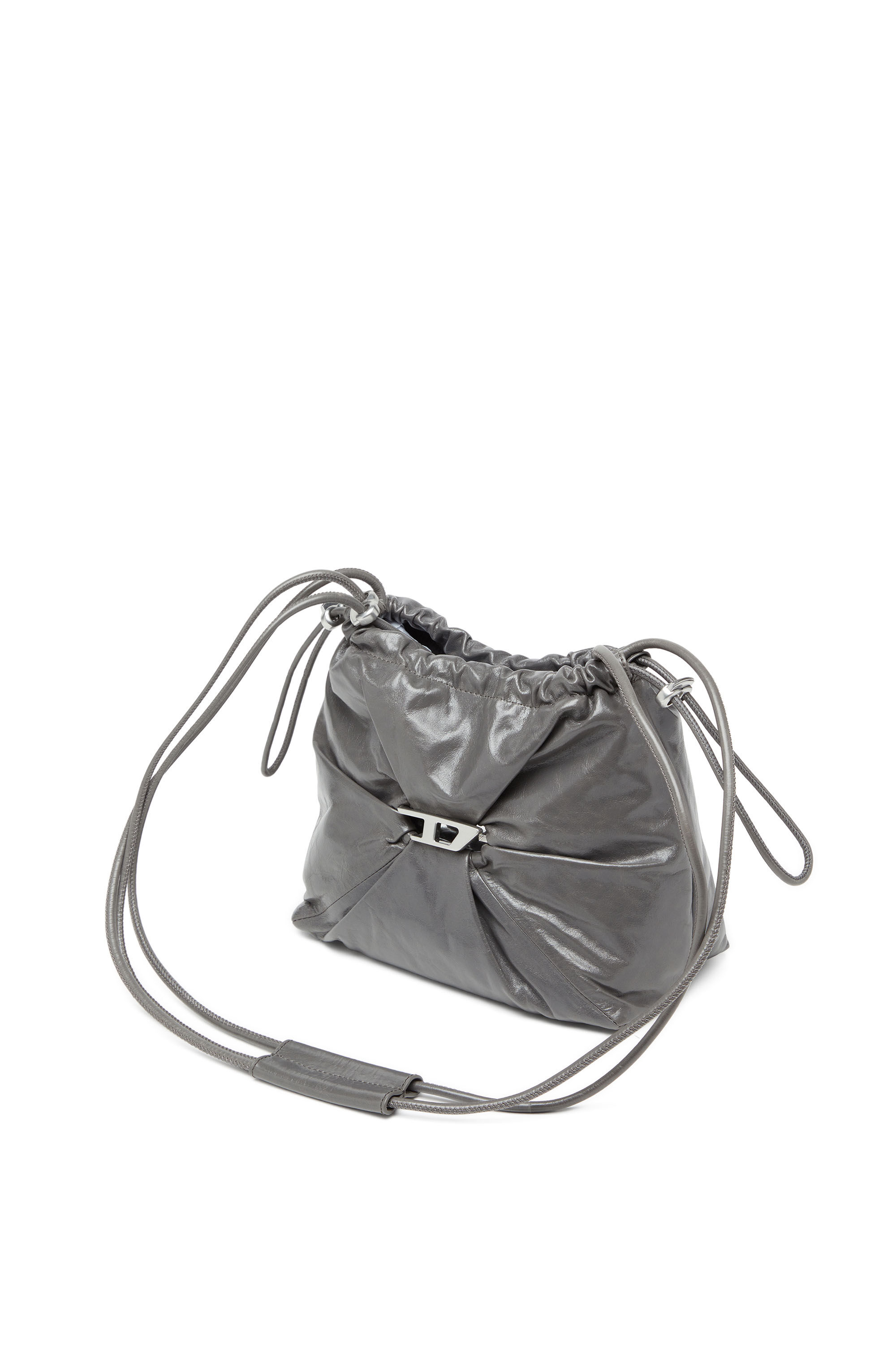 Women's Scrunch-D-Bucket bag in shiny wrinkled leather | Grey | Diesel