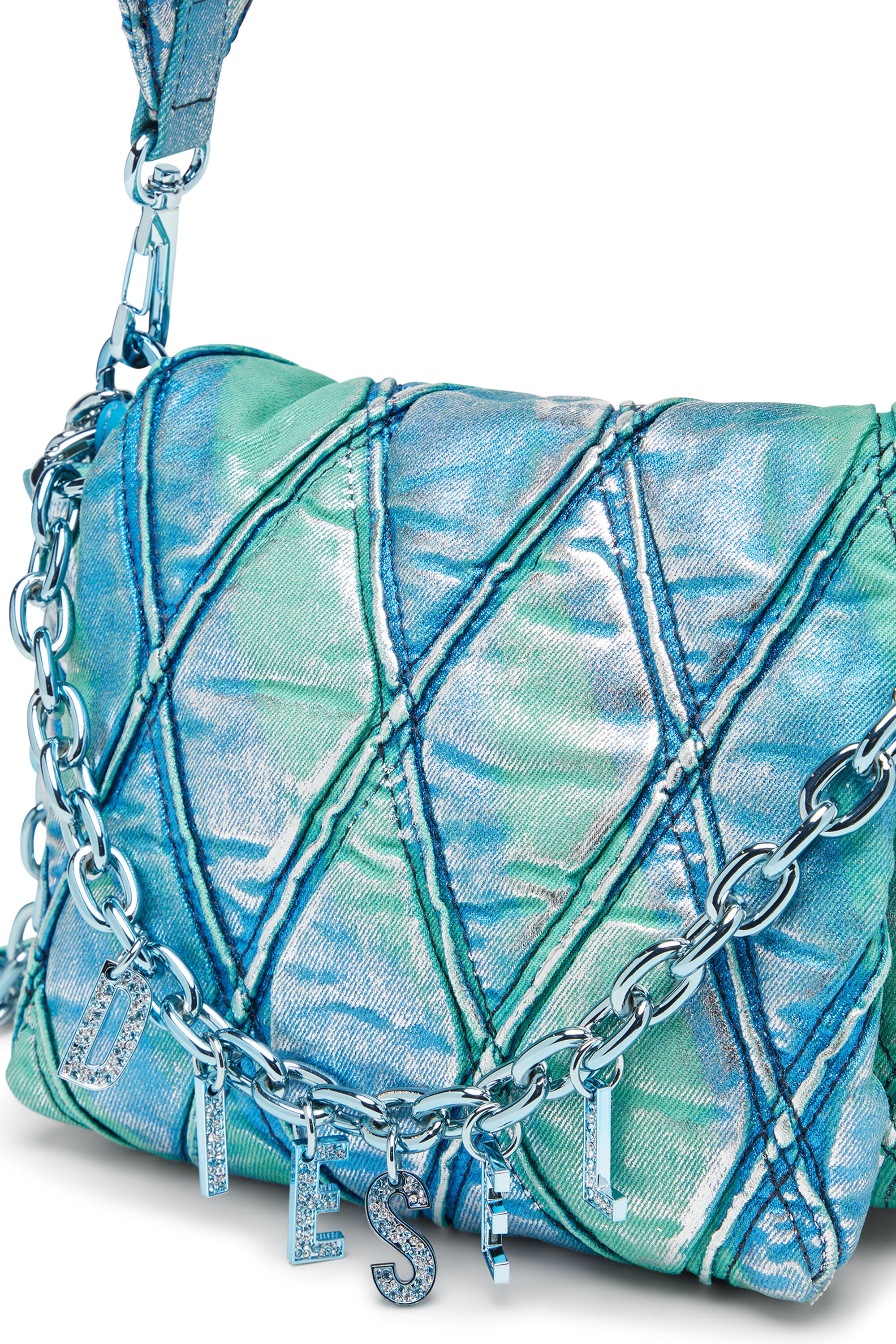 Diesel - CHARM-D SHOULDER S, Woman's Charm-D S-Small handbag in quilted pop colour denim in Azure - 2