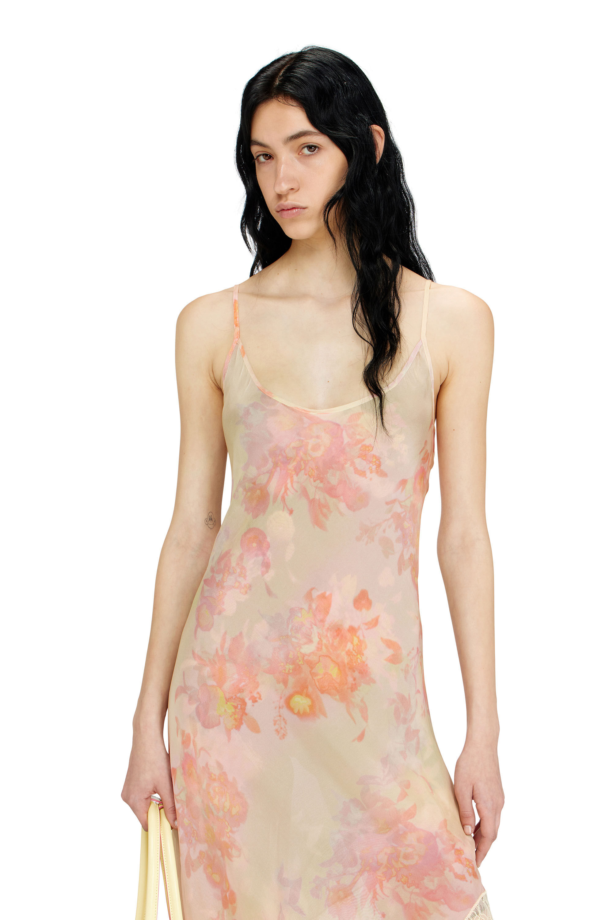 Diesel - D-ANCEL, Woman's Midi slip dress with floral print and lace trim in null - 4