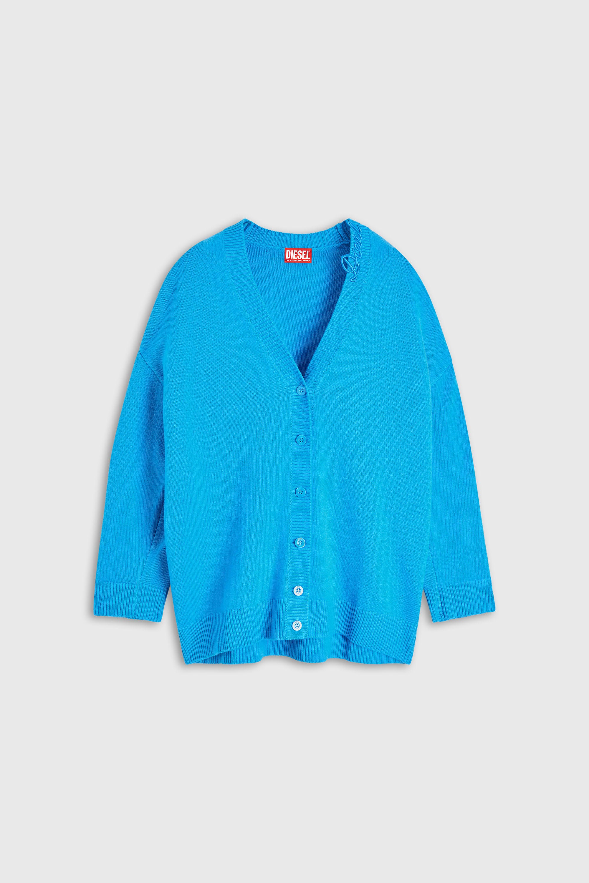 Diesel - M-IMIRA, Woman's Wool V-neck cardigan with neck logo in Azure - 2