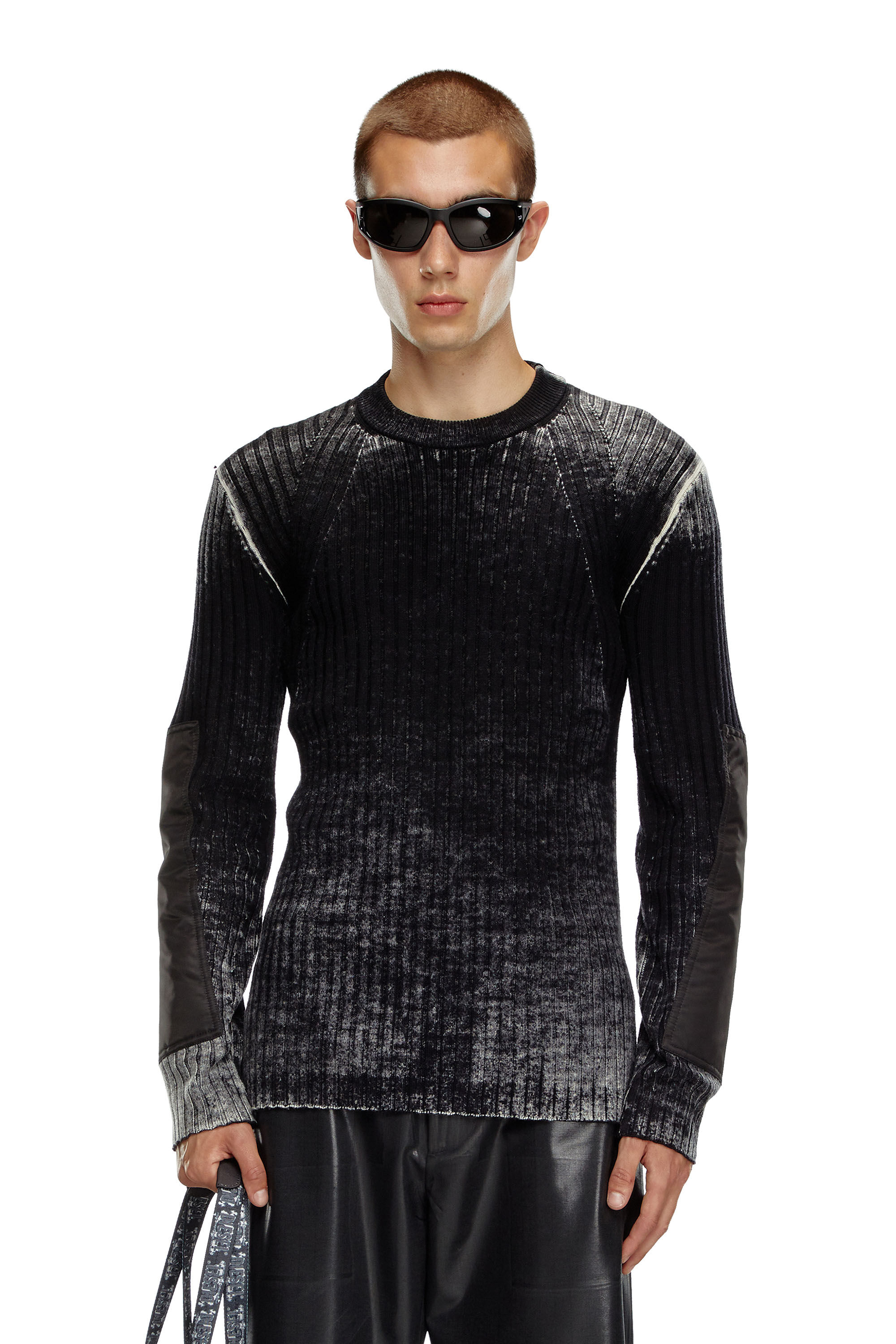 Diesel - K-RETRO, Man's Wool jumper with elbow patches in Black - 3