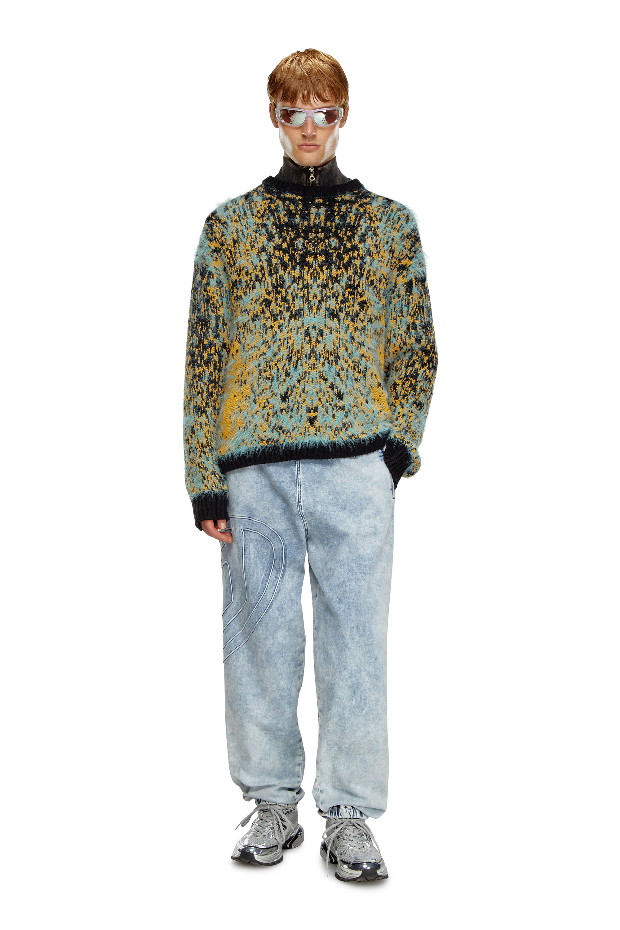 Diesel - K-RAIN, Man's Jumper with acid rain effect in Blue/Yellow - 1