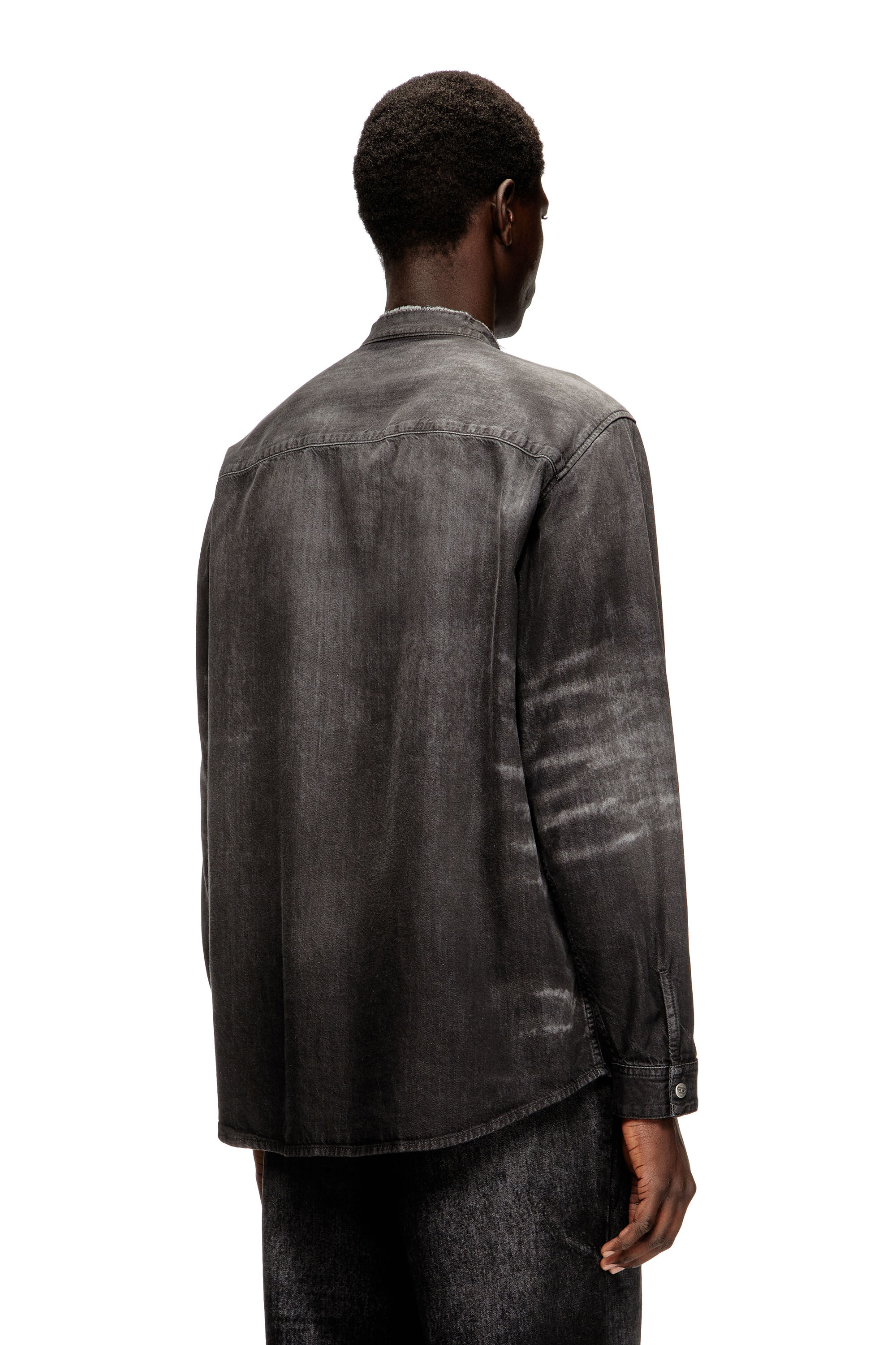 Diesel - D-SIMPLY-FSH, Man's Shirt in distressed honeycomb denim in Grey - 4