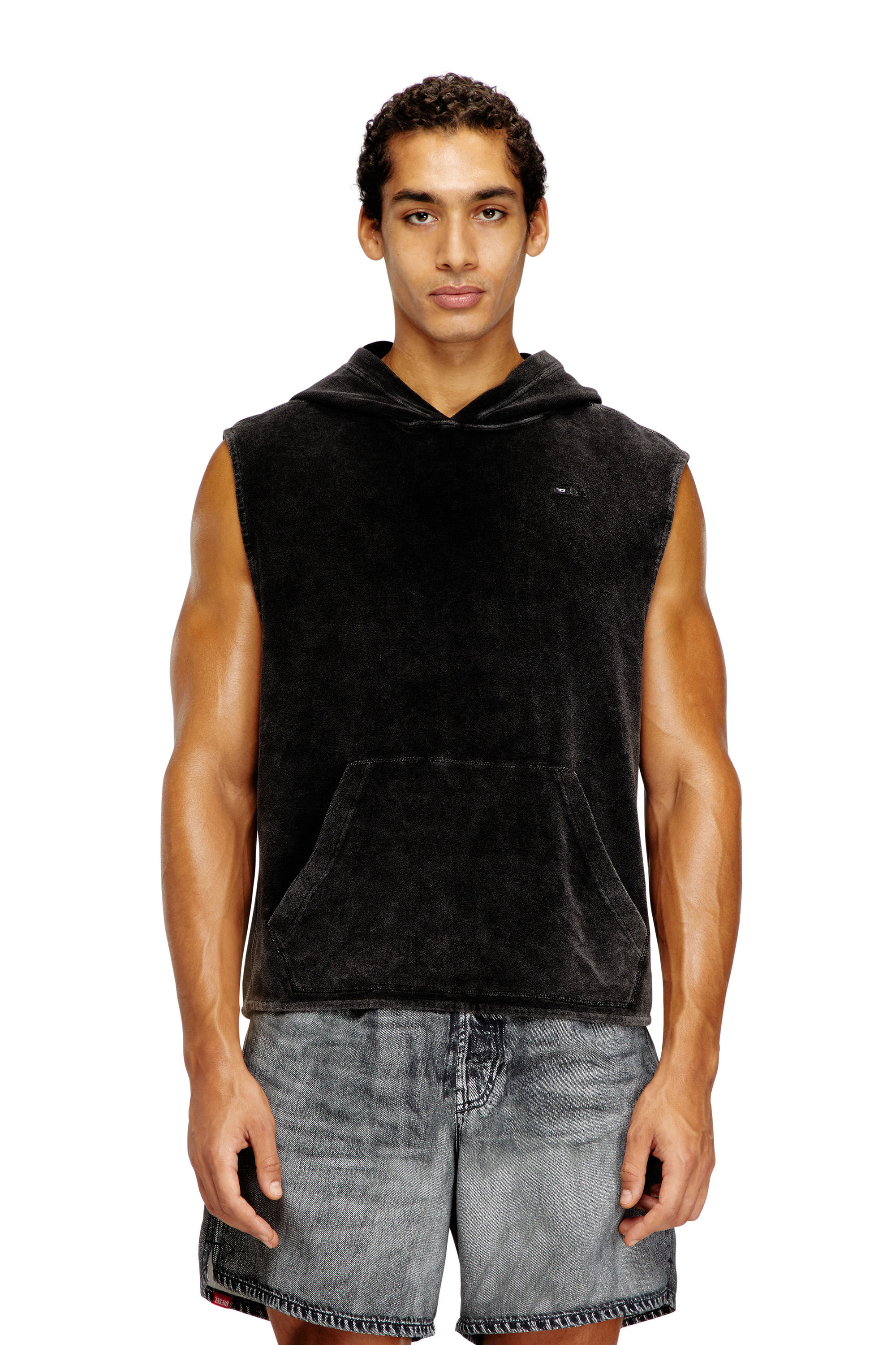 Diesel - ARUBA-DNM, Man's Sleeveless hoodie with denim effect in Black - 1