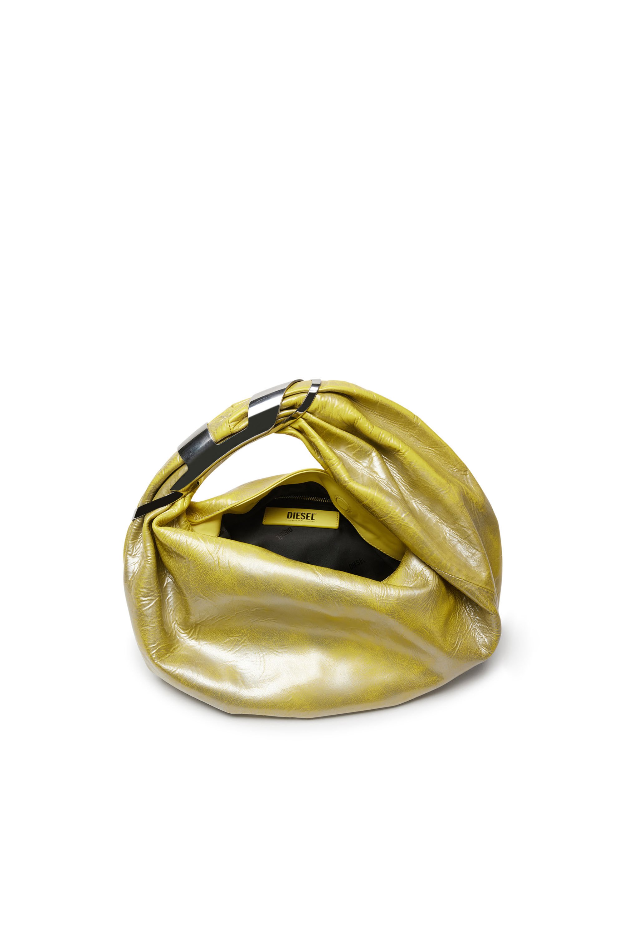 Diesel - GRAB-D HOBO S, Woman Grab-D S-Hobo bag in metallic leather in Yellow - Image 5