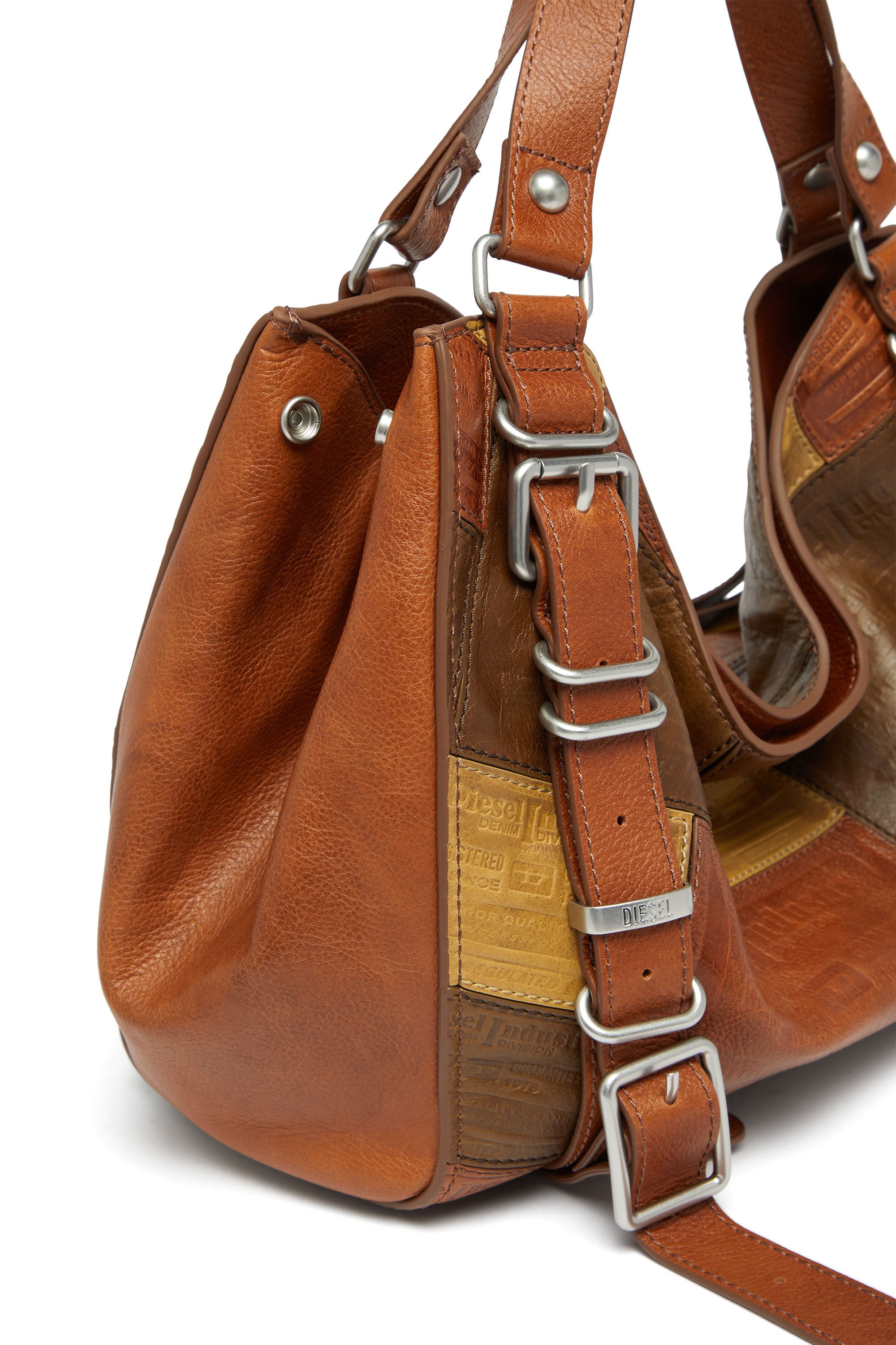 Diesel - D-ONE TOPHANDLE M, Unisex's D-One-Medium top-handle bag in patchwork leather in Brown - 6