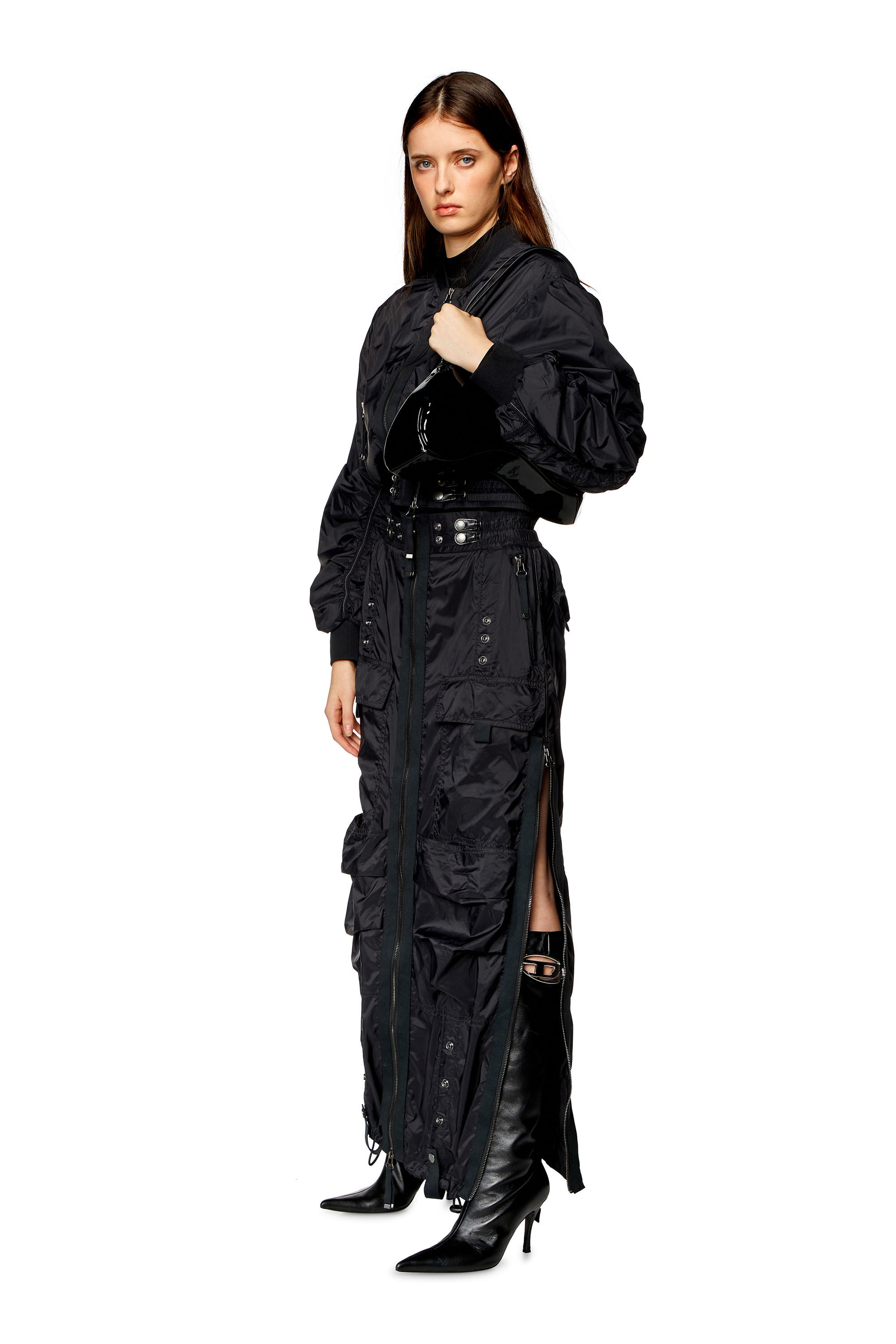 Diesel - O-CREP, Woman Long skirt with cargo pockets in Black - Image 1