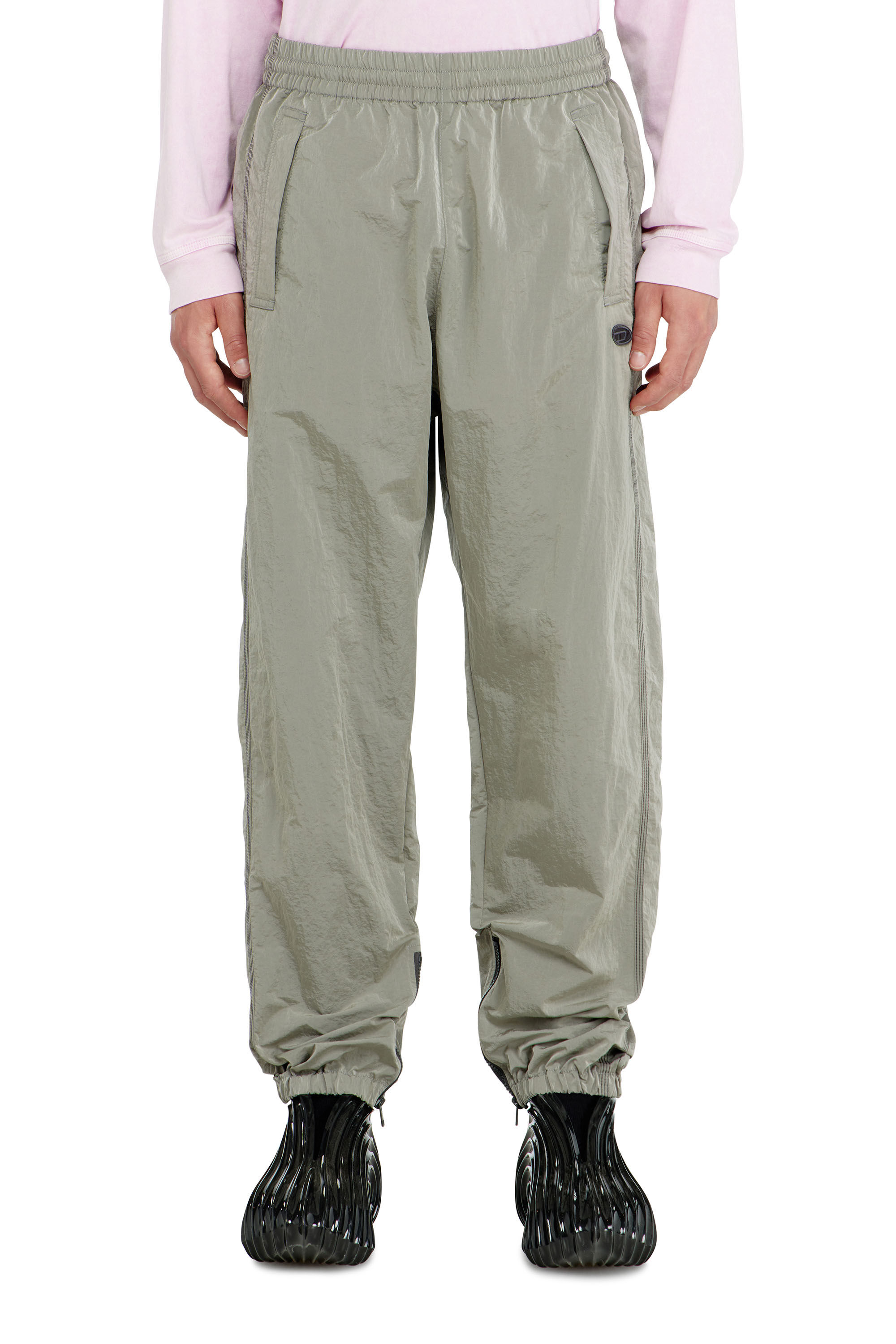 Diesel - P-ANOK, Man's Nylon pants with crinkle effect in Light Grey - 3
