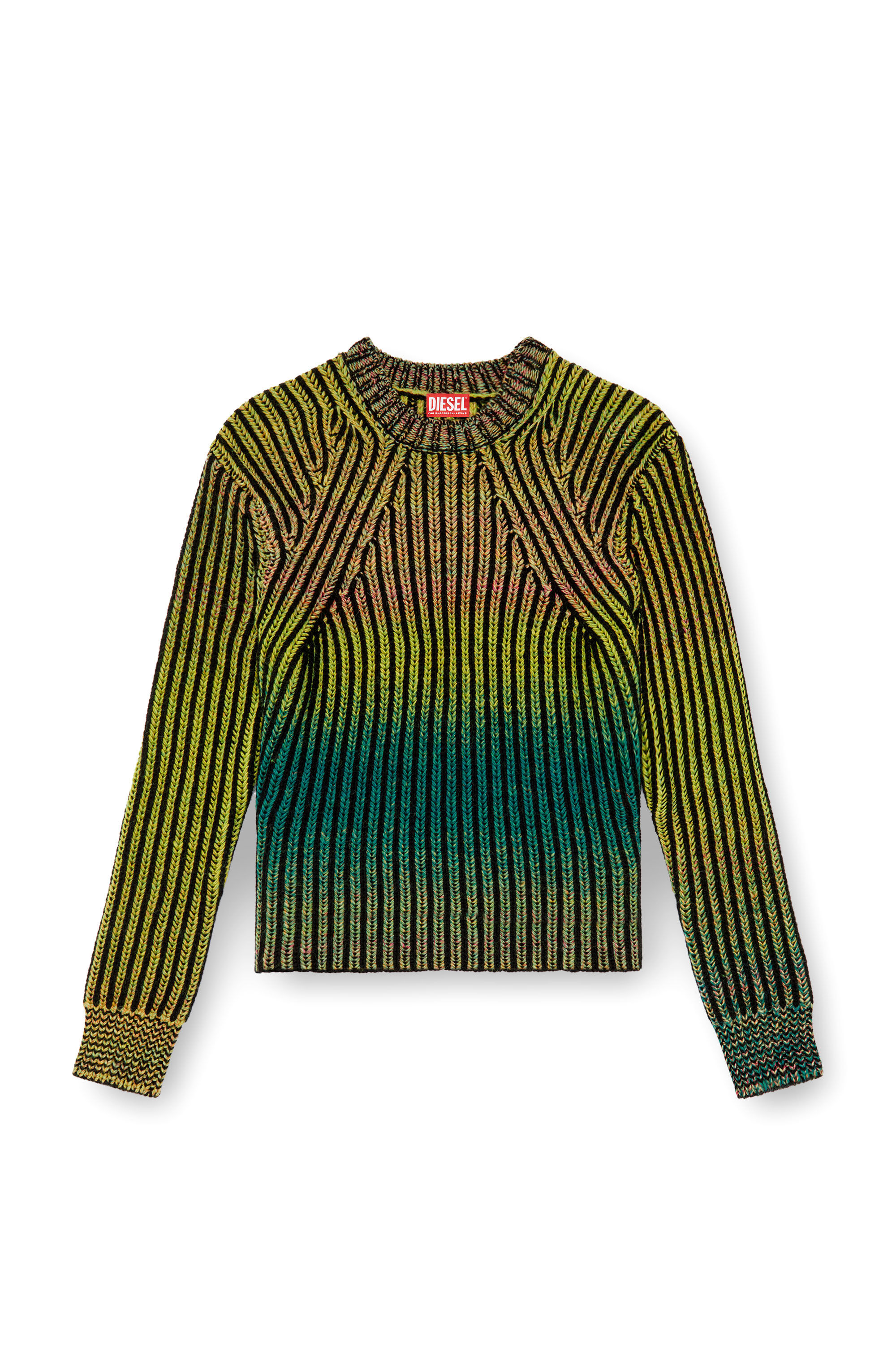 Diesel - K-OAKLAND-A, Man's Striped ribbed jumper in wool blend in Green - 2