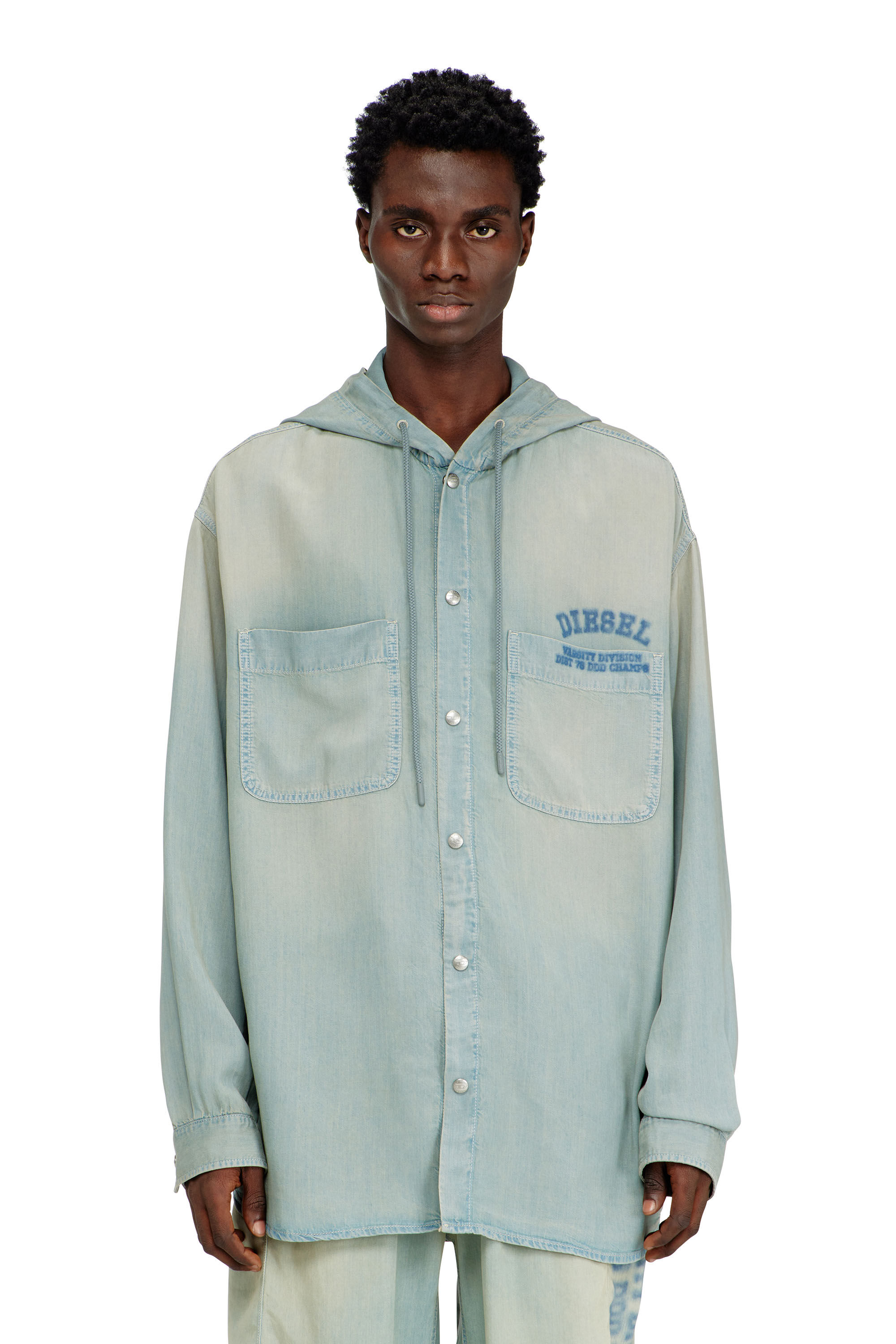 Diesel - D-DEWNY-HOOD-S3, Man's Overshirt in fluid dirt-effect denim in null - 2