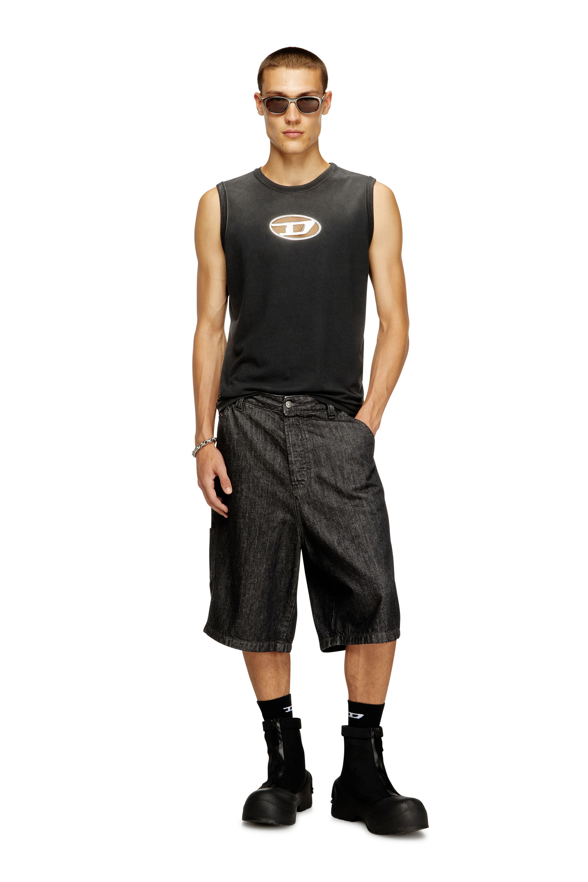 Men's Faded tank top with puffy Oval D | Brown | Diesel