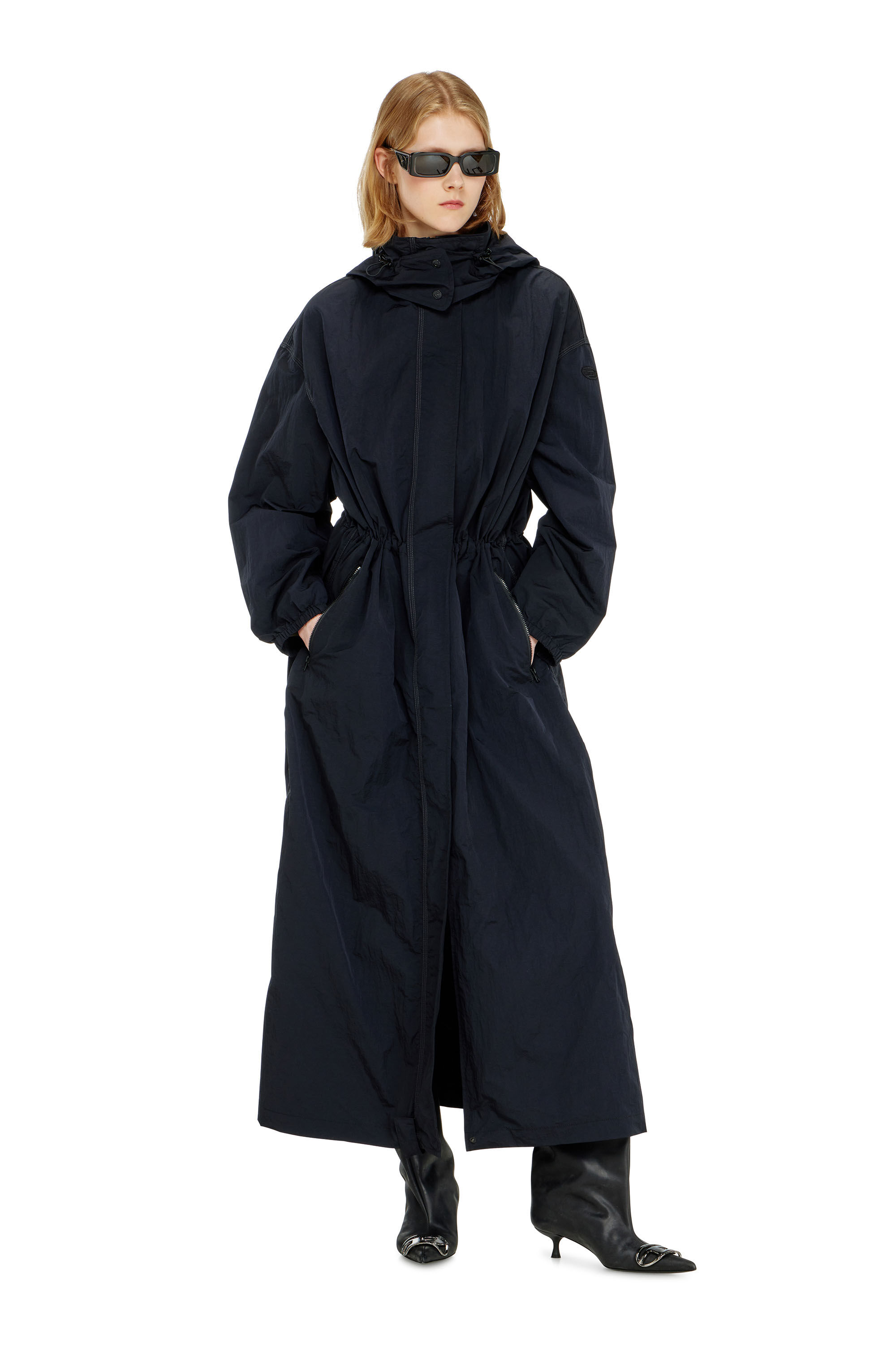 Diesel - G-ASTER-T1, Woman's Nylon trench coat with detachable hood in Night Blue - 3