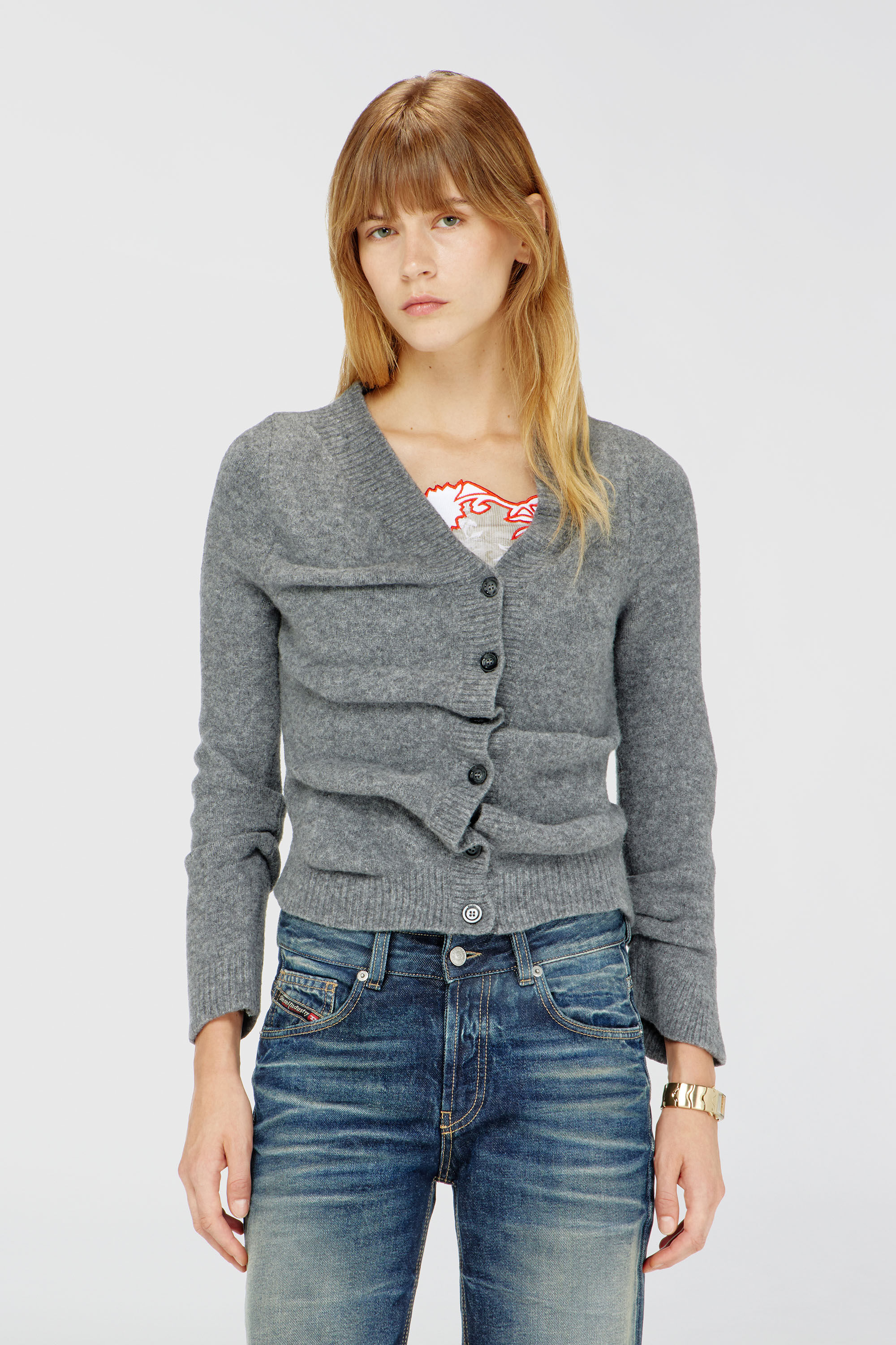 Diesel - M-AVA, Woman's Cropped cardigan in wrinkled boiled knit in Grey - 3