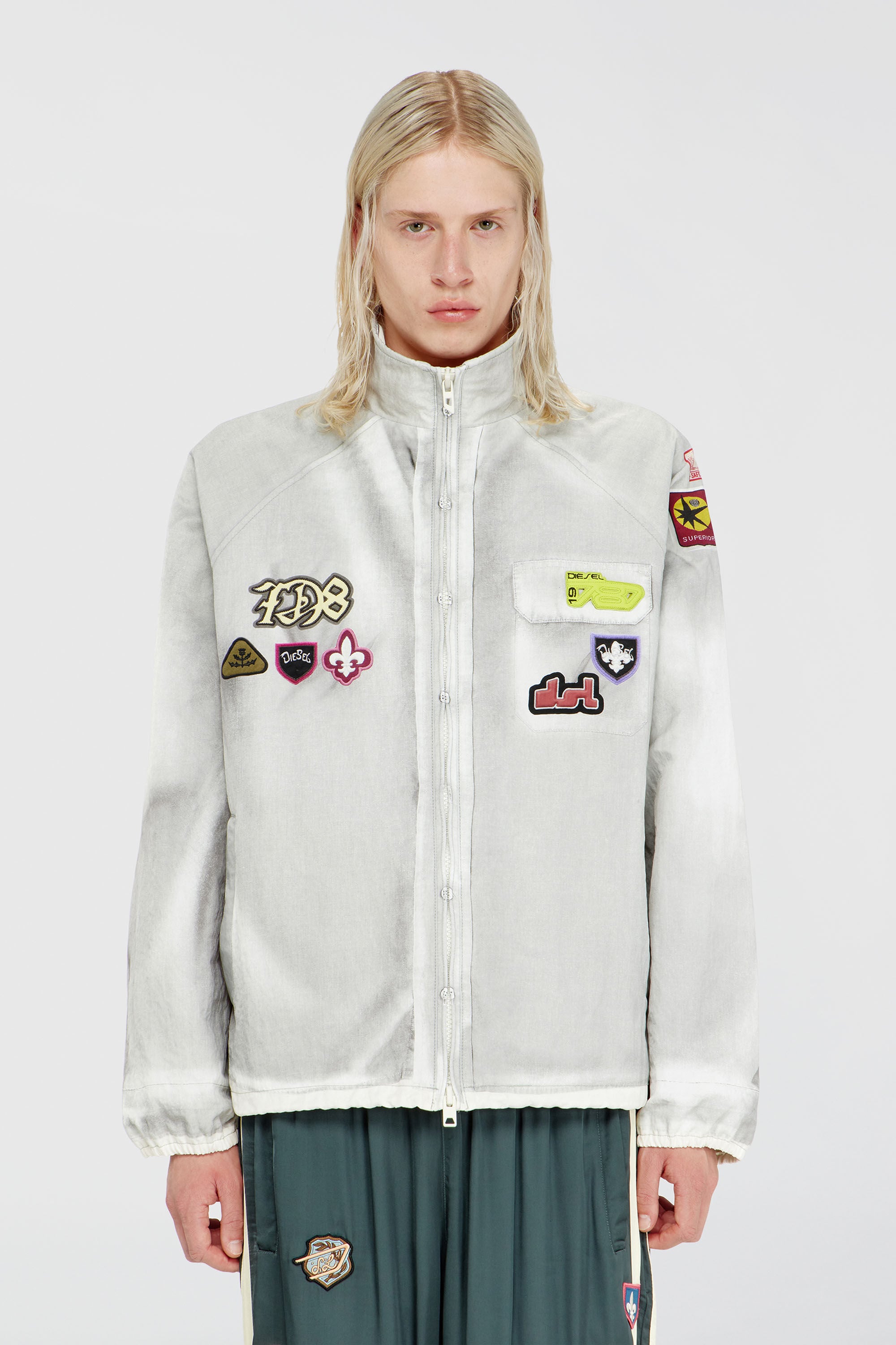 Diesel - J-PATCH, Man's Windbreaker with trompe l&rsquo;oeil patches in Light Grey - 5