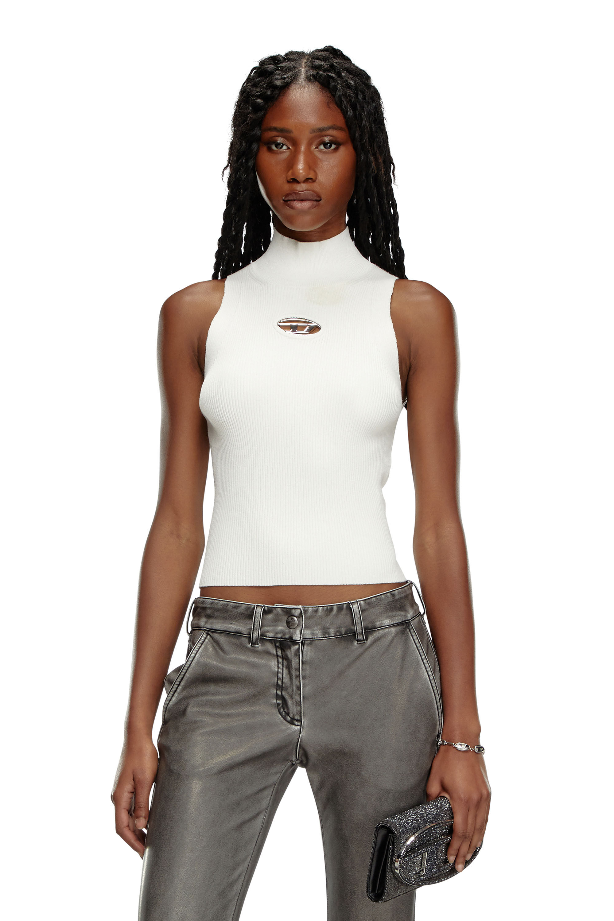 M-ONERVA-TOP Woman: Cut-out knit tank top, D logo plaque