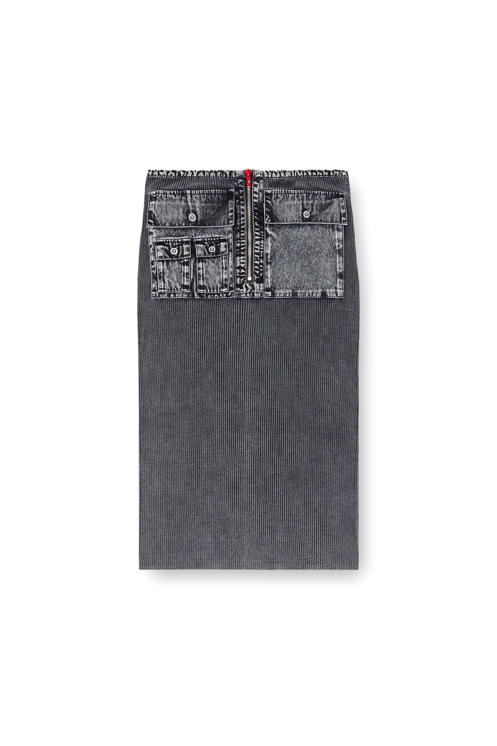 Diesel - M-MERYN, Woman's Knit midi skirt with denim cargo pockets in Dark grey - 2