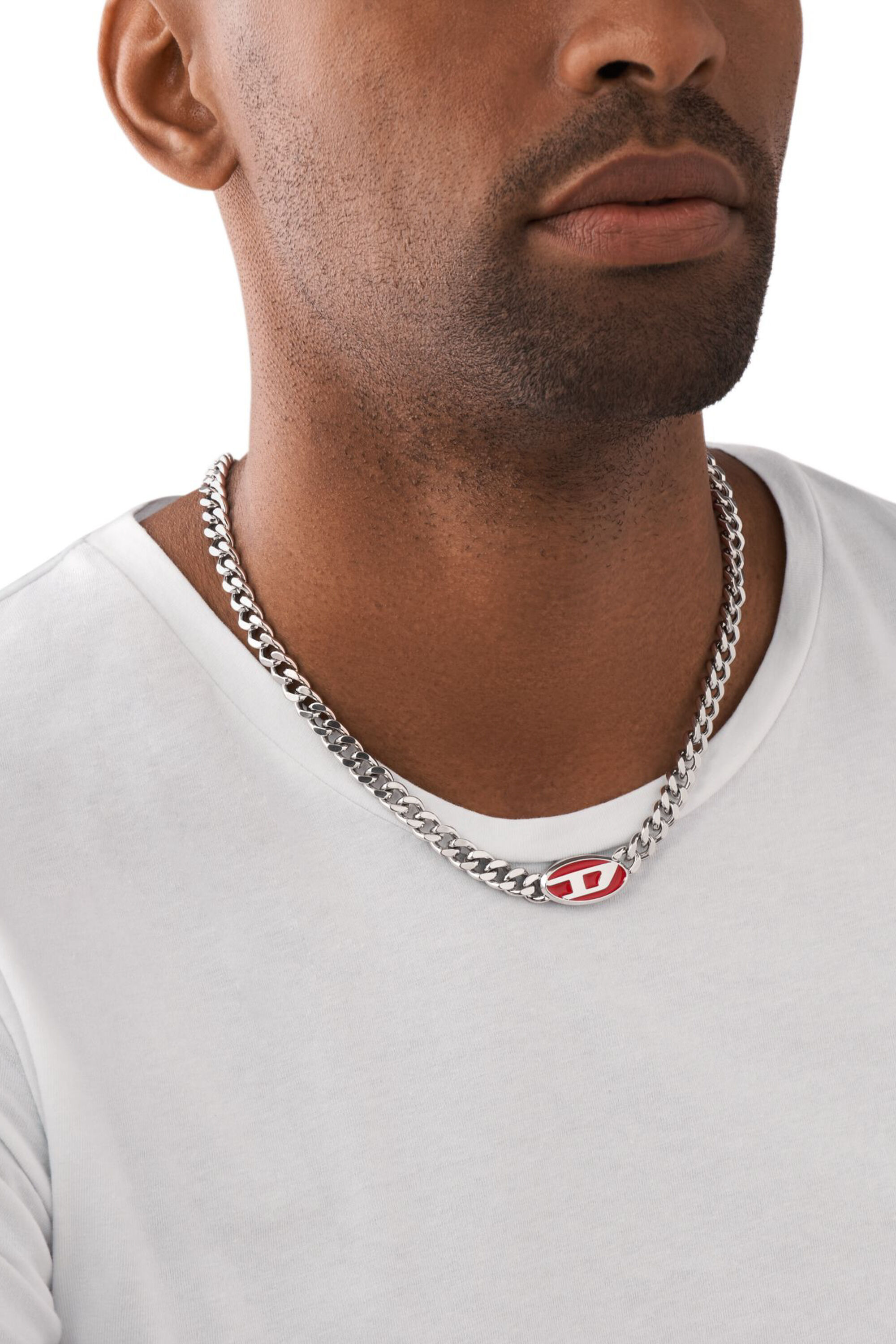 【DIESEL】D Logo Beads Necklace DX1368: Stainless Steel Logo Dog Tag Necklace | Diesel