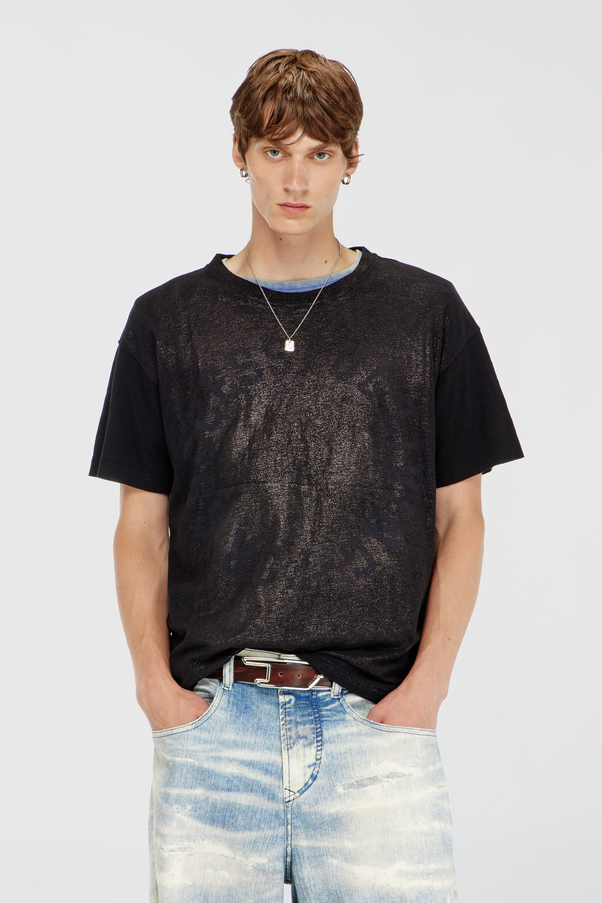Diesel - T-NORM-AA2, Man's Cotton crew-neck T-shirt with foil print in Black - 3