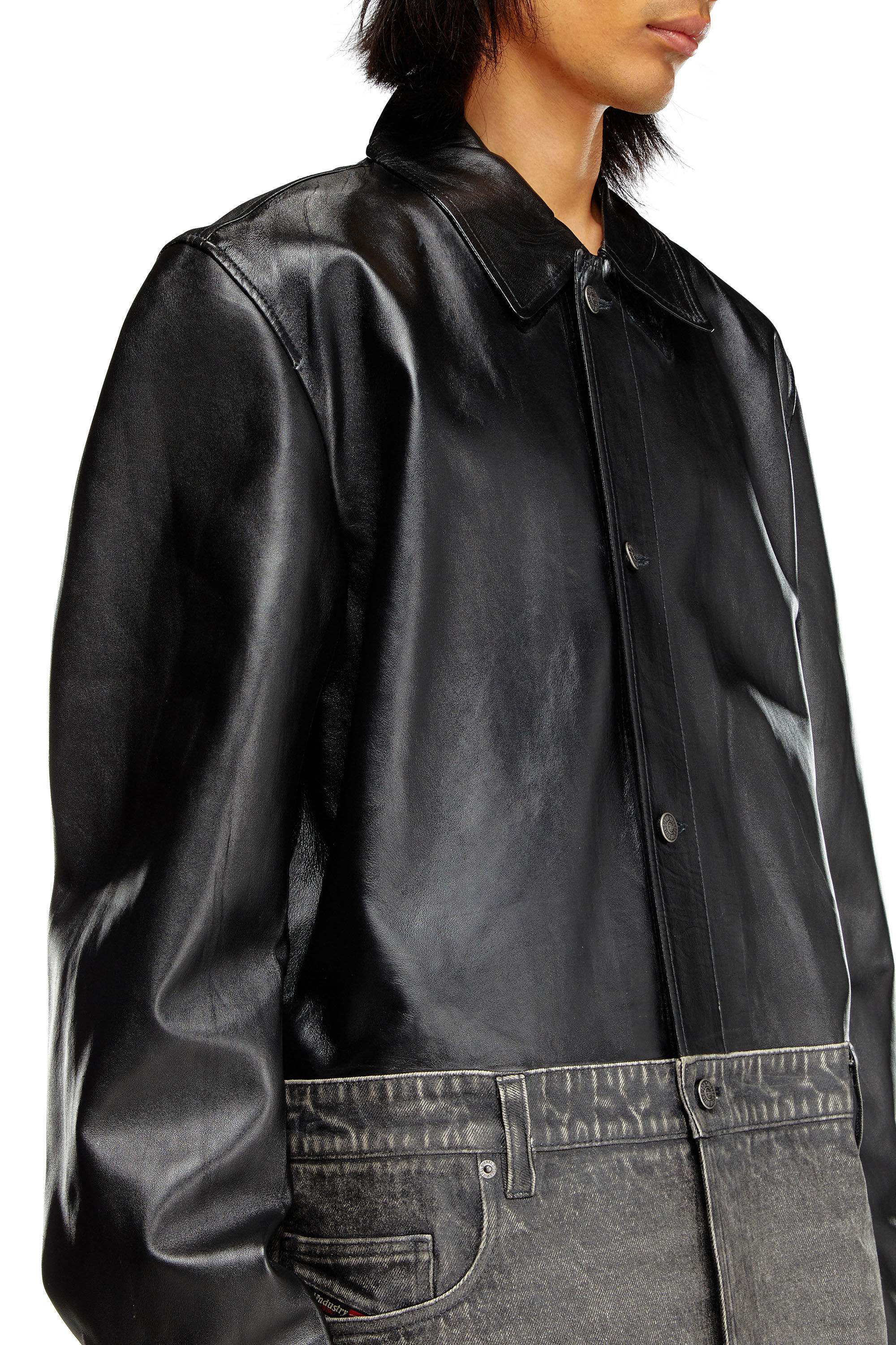 Men's Leather and denim shirt jacket | Black | Diesel