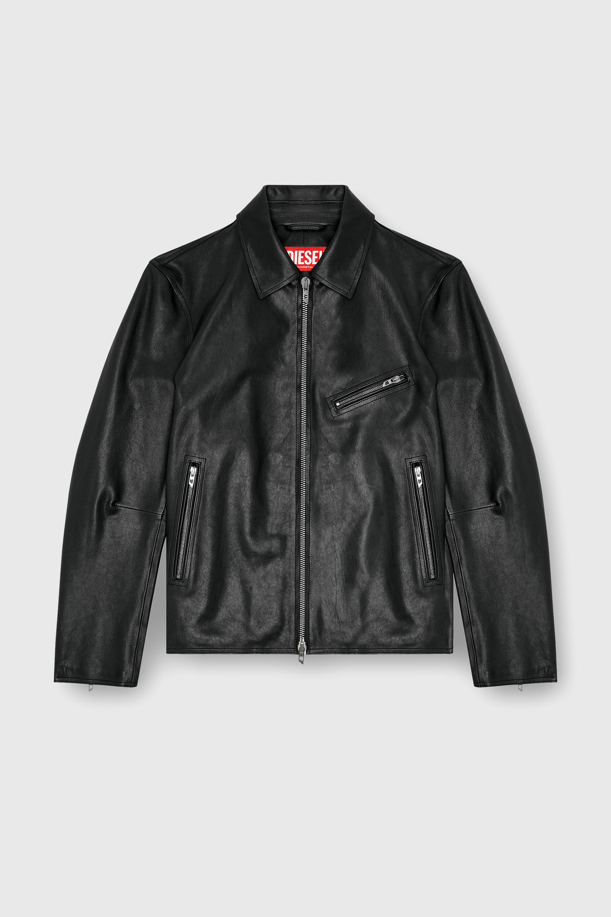 Diesel - L-KORN-A, Man's Leather jacket with embossed Oval D in Black - 2