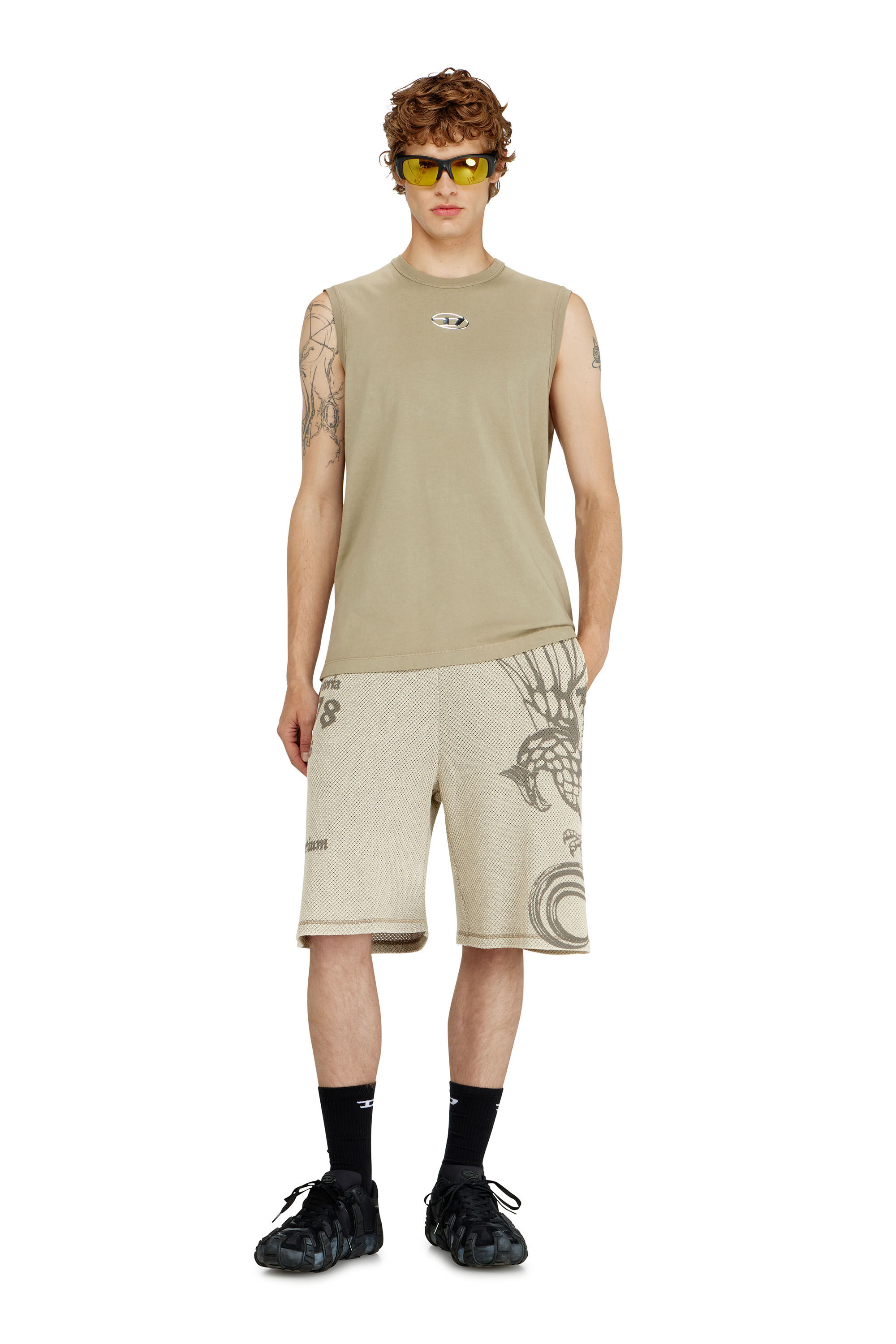 Diesel - T-BISCO-IOD, Man's Cotton tank top with metallic Oval D in Beige - 1