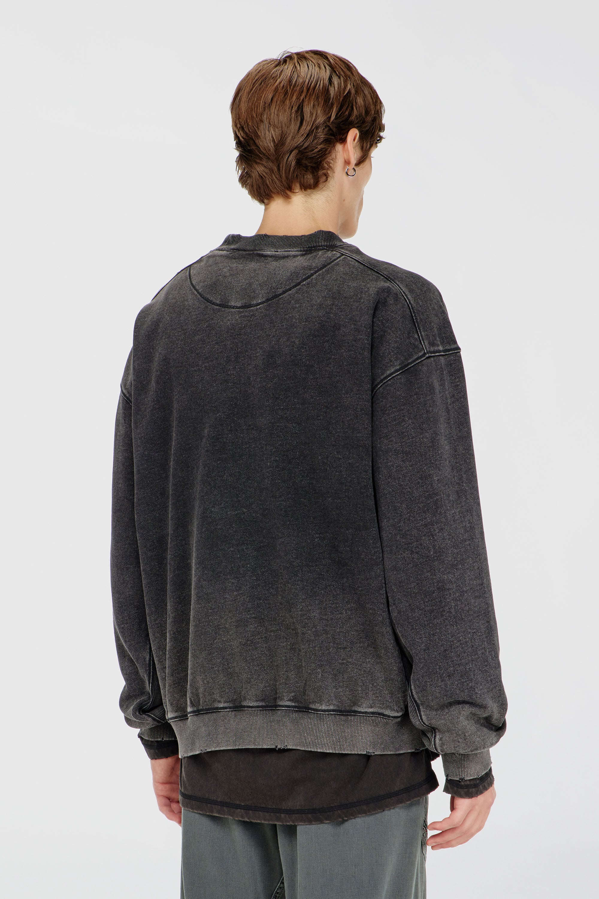 Diesel - S-CROX, Man's Cotton sweatshirt with faded effect in Dark grey - 4
