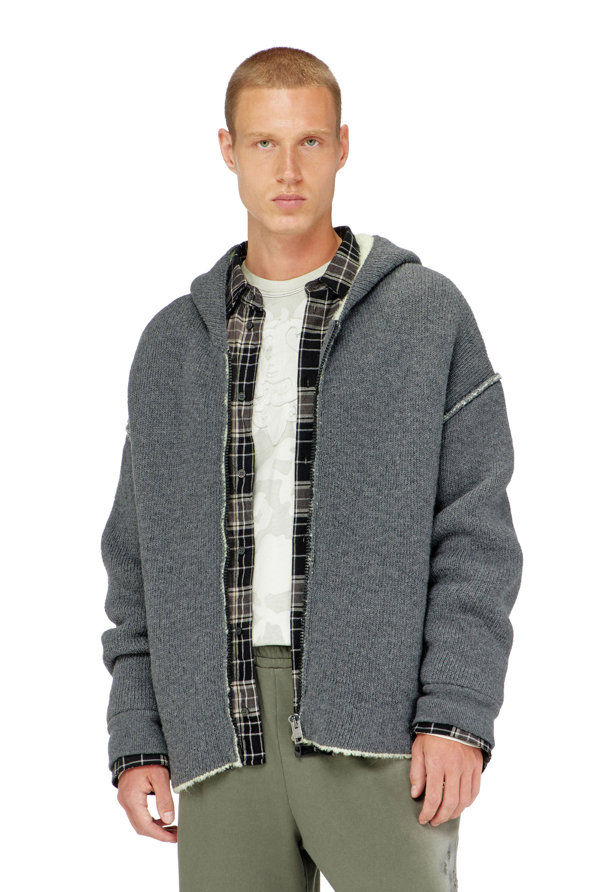 Diesel - K-BOUBBY, Man's Zip-up hoodie in dual-texture knit in null - 2