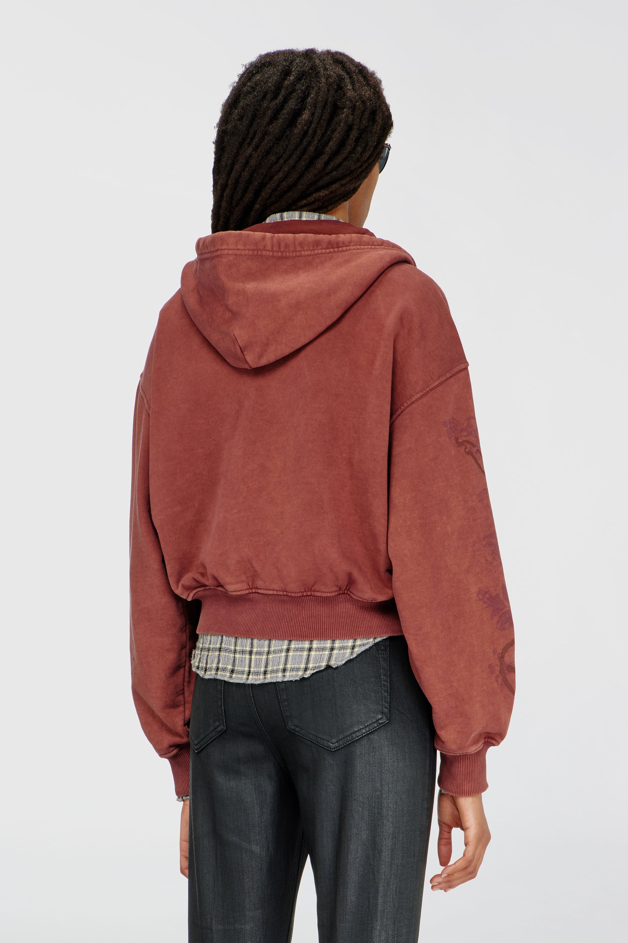 Diesel - F-ELYCY, Woman's Zip-up hoodie with puff-print floral logo in Brown - 4