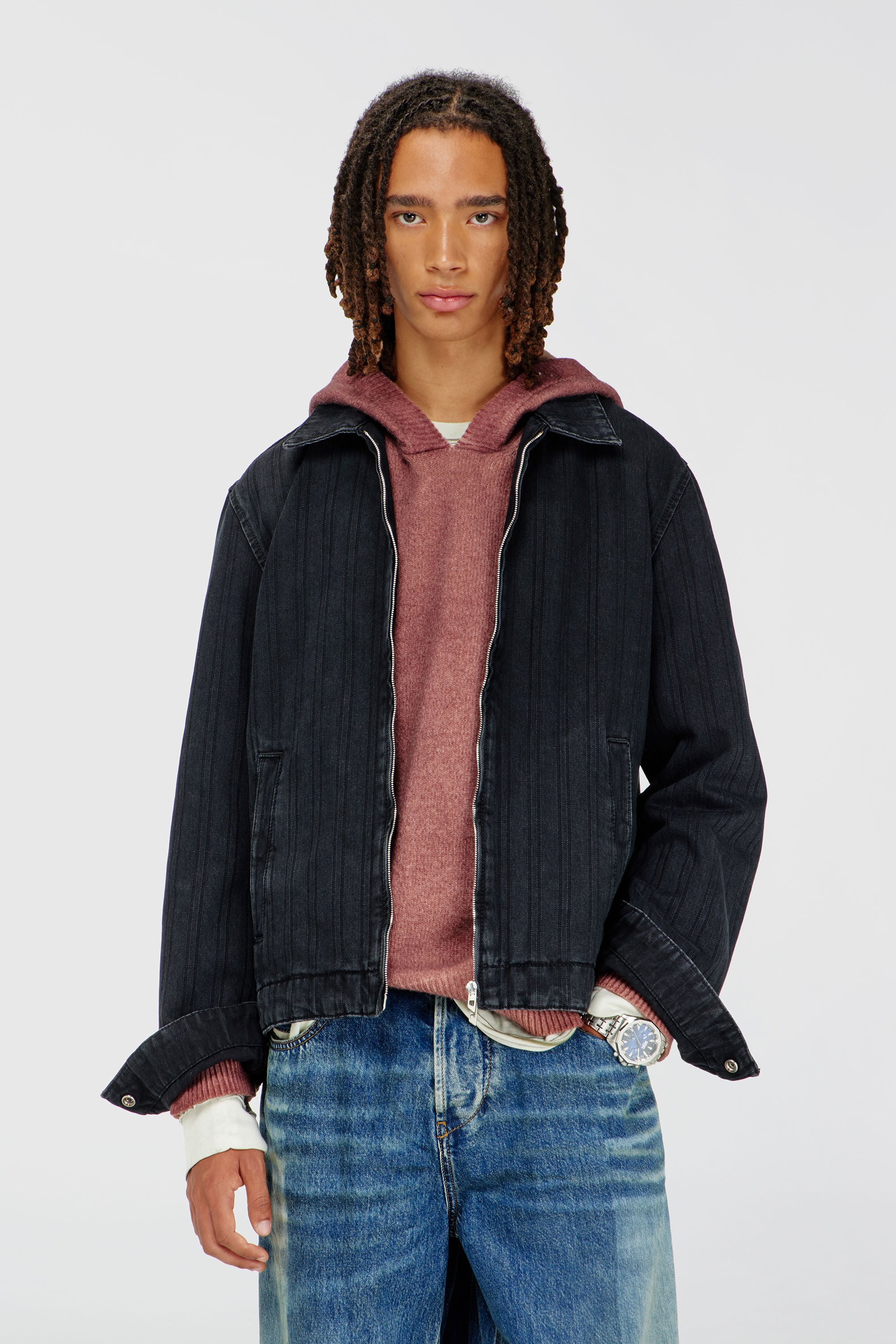 Diesel - D-ROHE, Man's Jacket in pinstripe denim in Black - 3