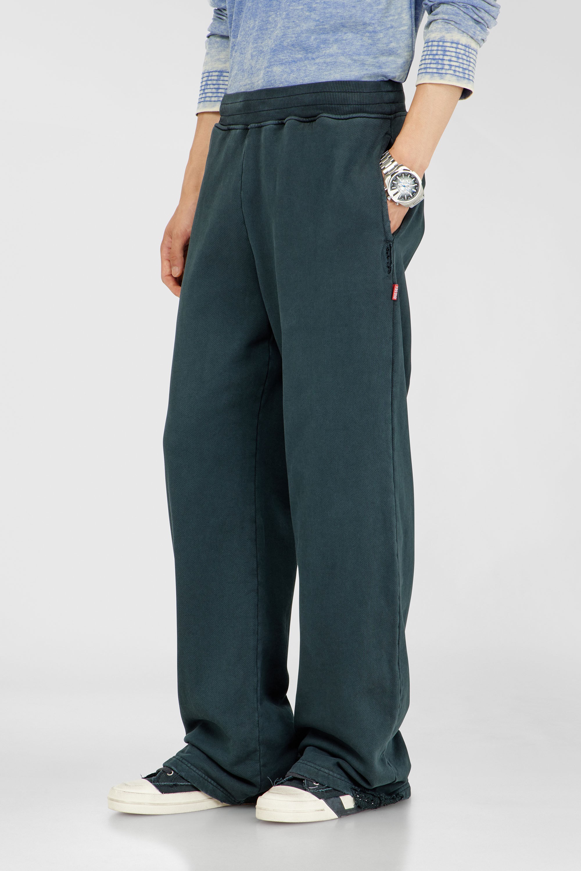 Diesel - P-MARTAINS-CRYSTALS, Man's Distressed sweatpants with crystal details in Dark Green - 3