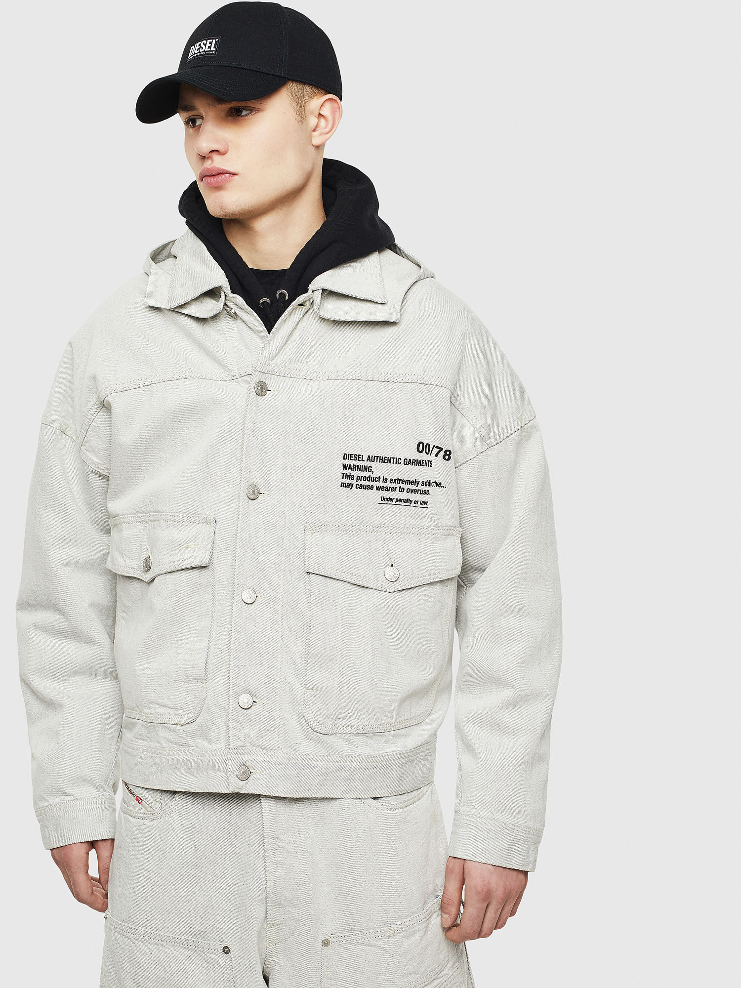 white hooded denim jacket