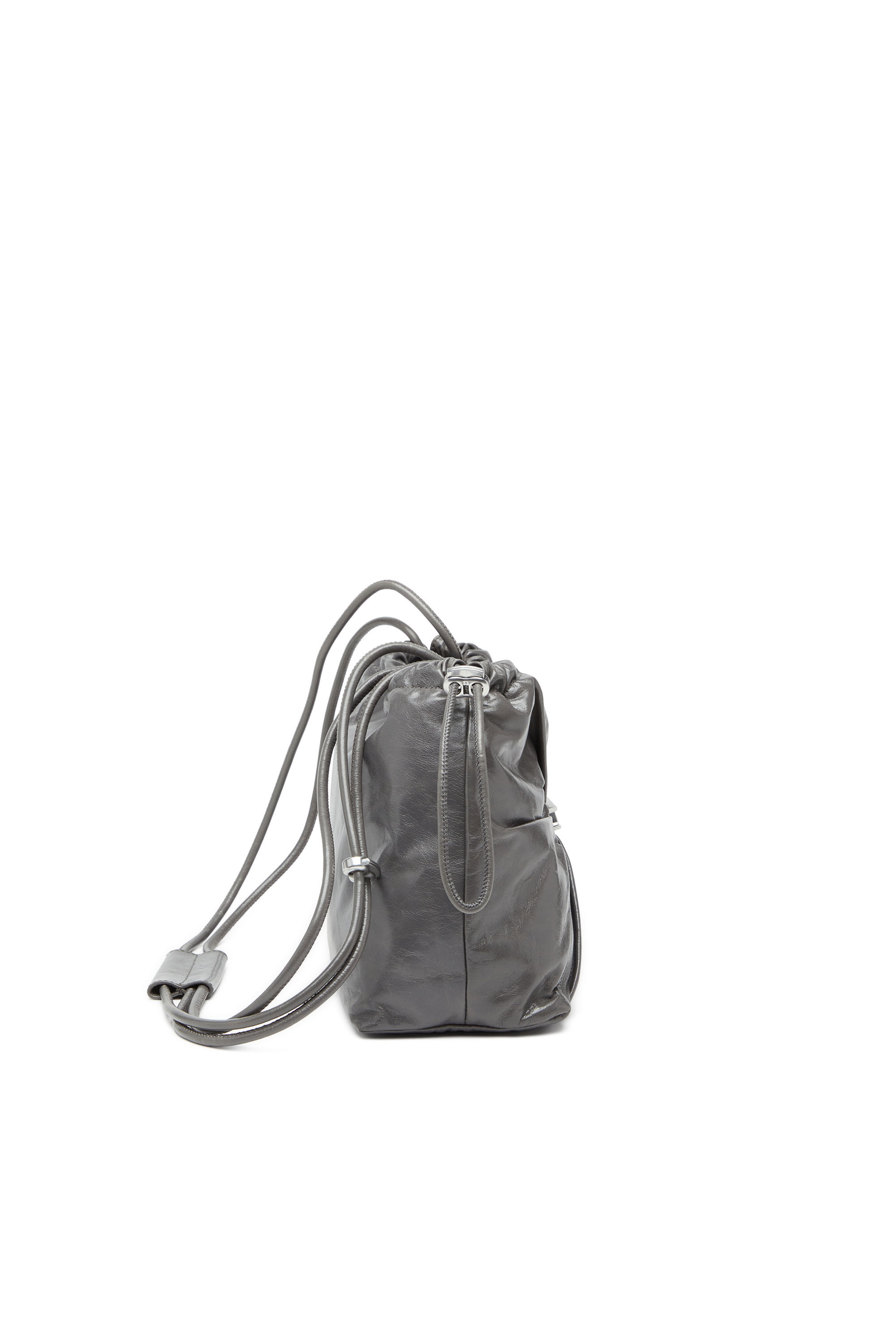 Women's Scrunch-D-Bucket bag in shiny wrinkled leather | Grey | Diesel