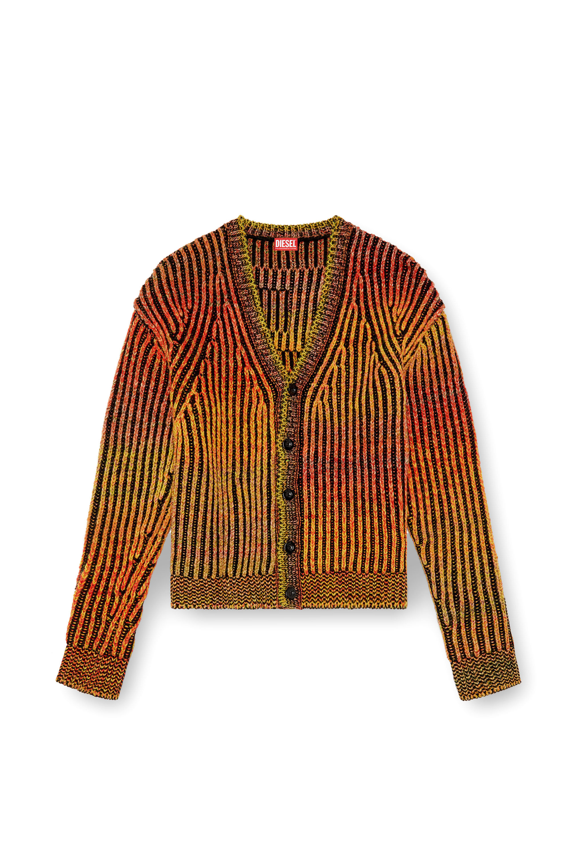 Diesel - K-OAKLAND-CR, Man's Striped ribbed cardigan in wool blend in Orange - 2