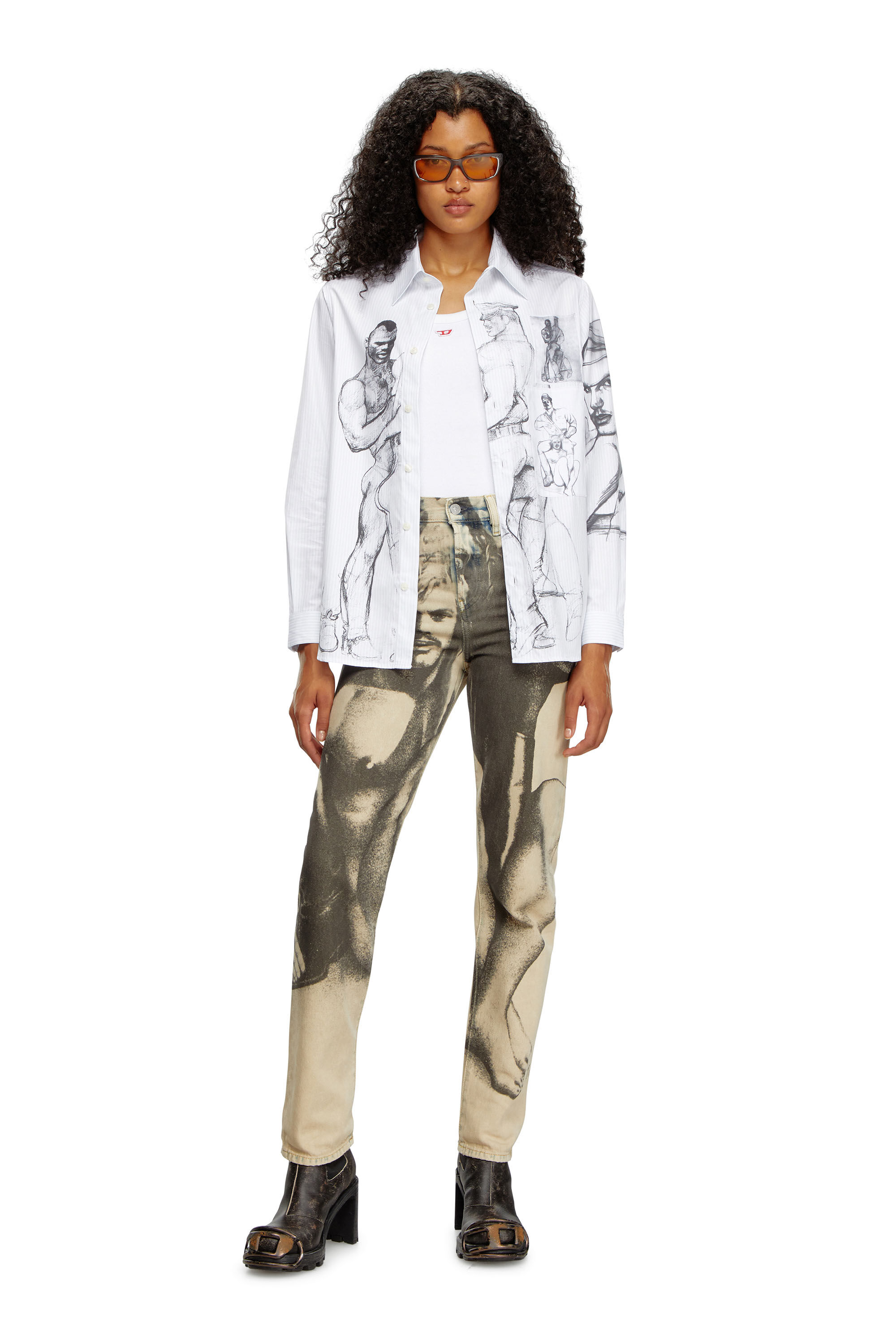 Diesel - PR-S-SIMPLY-STRIPE, Unisex's Striped shirt with prints and patches in White - 7