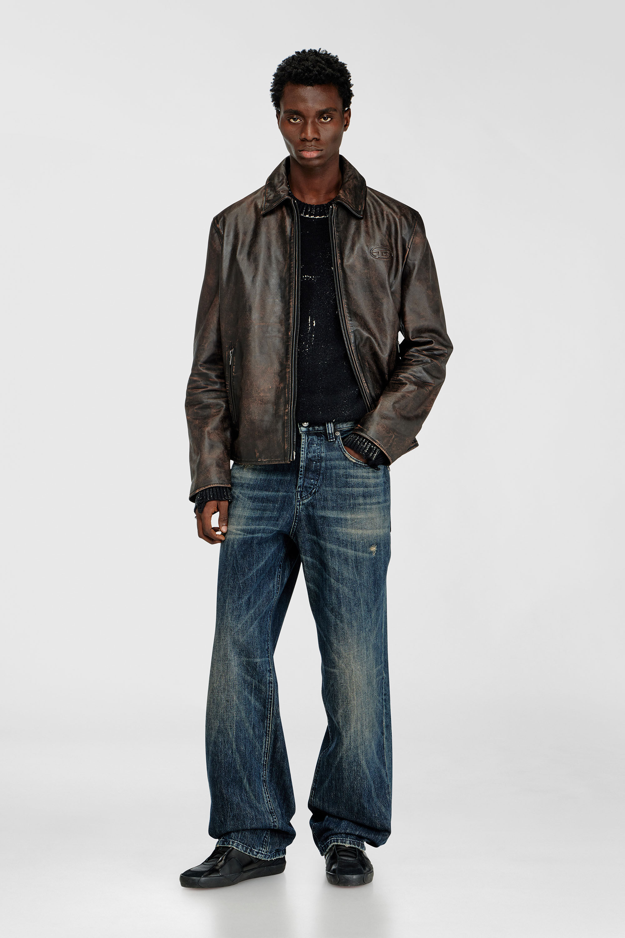 Diesel - L-AMAR-WRD, Man's Coach jacket in treated leather in Brown - 1