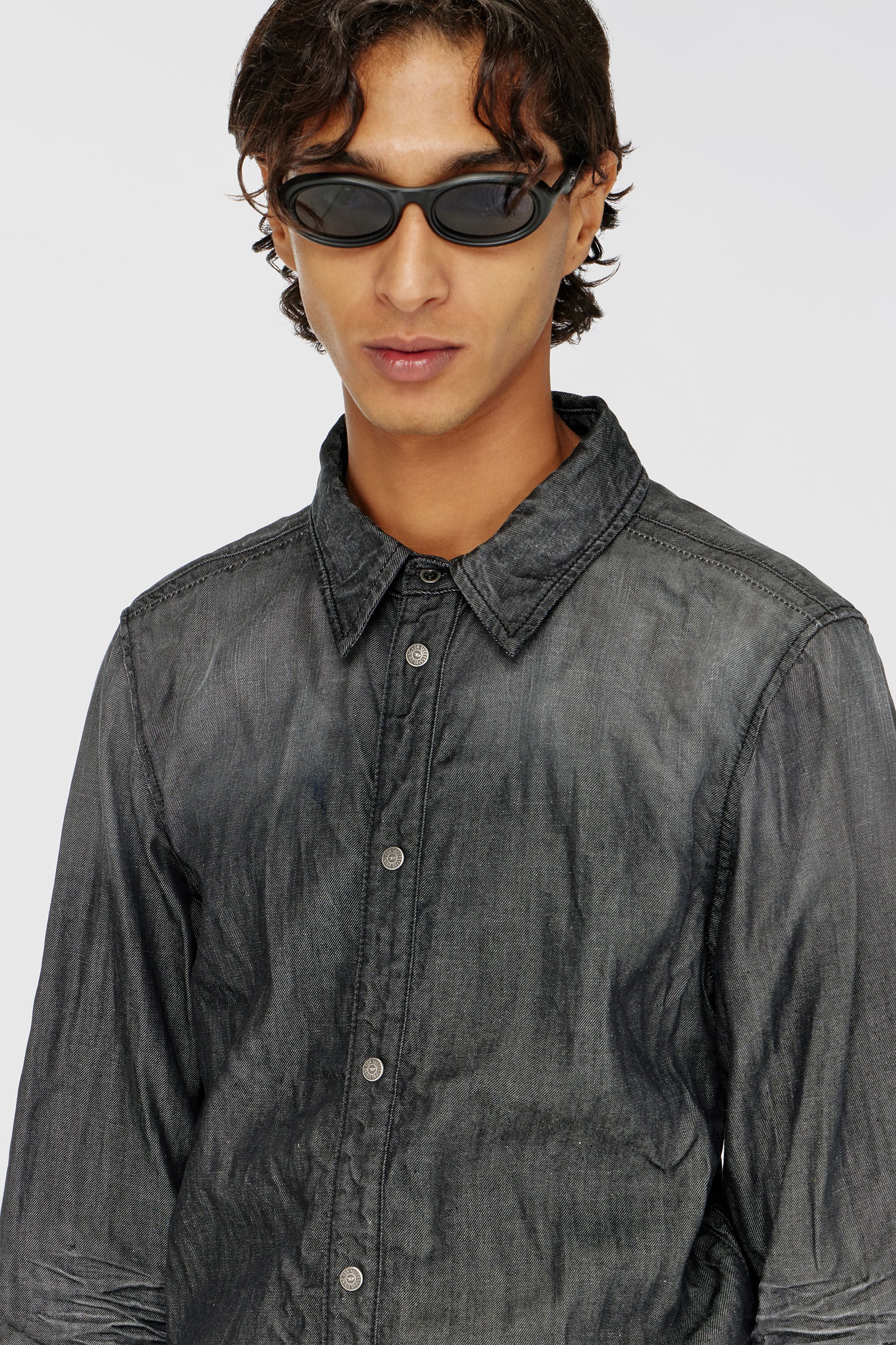 Diesel - D-SYNAR-FSJ2, Man's Shirt in creased denim in Dark grey - 5