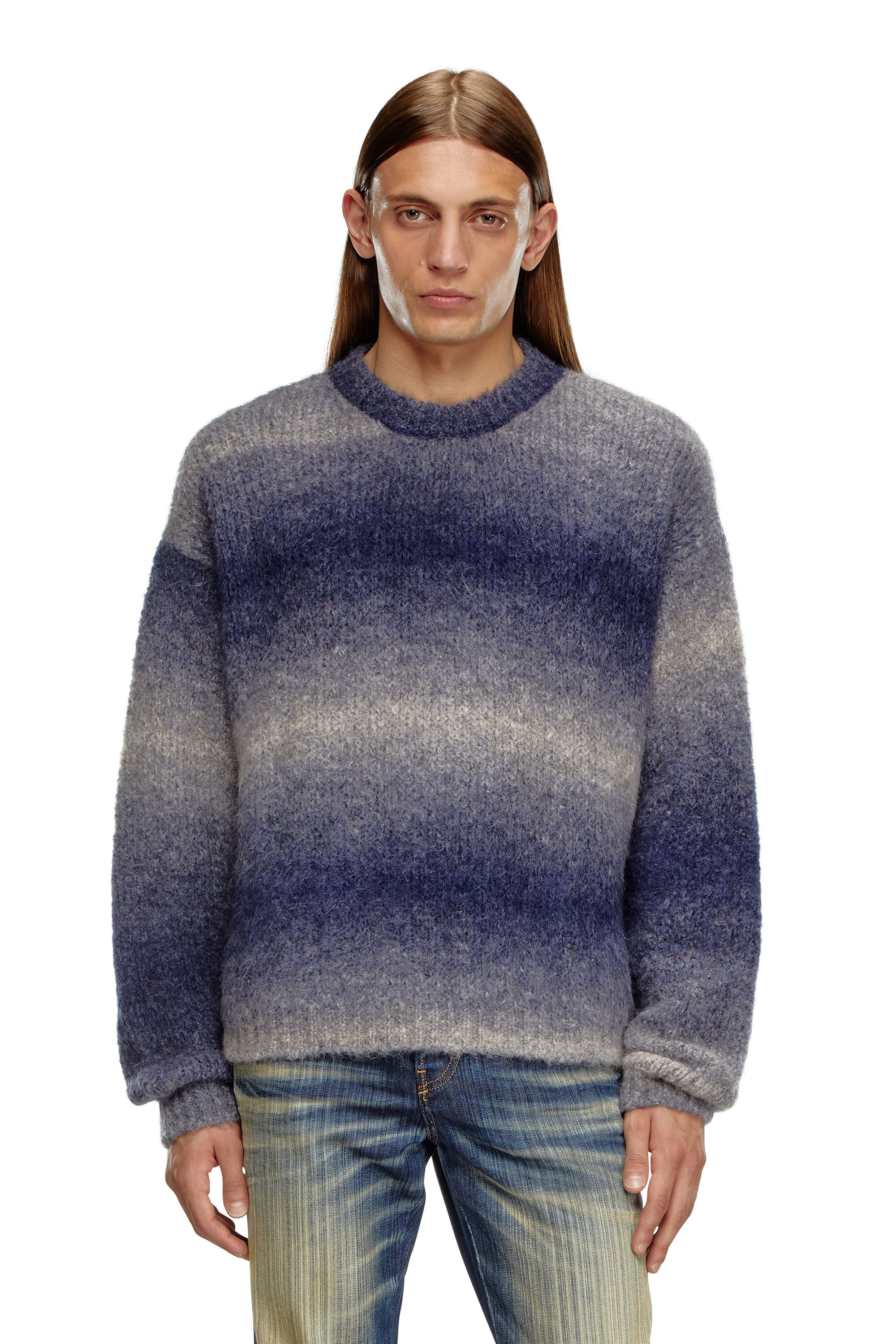 Diesel - K-RASTA, Man's Dégradé jumper in alpaca blend in Dark Blue - 3