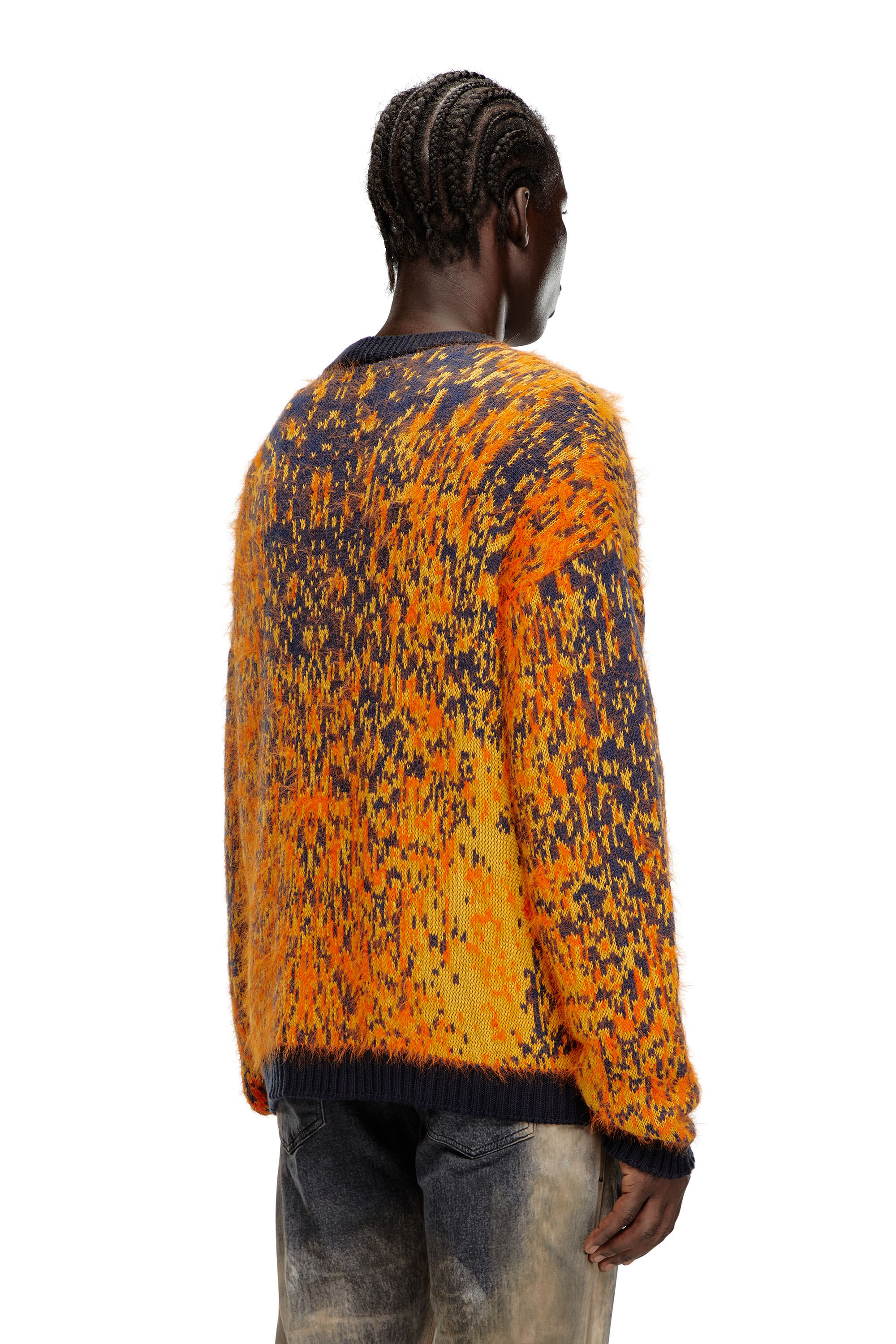 Diesel - K-RANGER, Man's Fuzzy cardigan with abstract pattern in Orange - 4