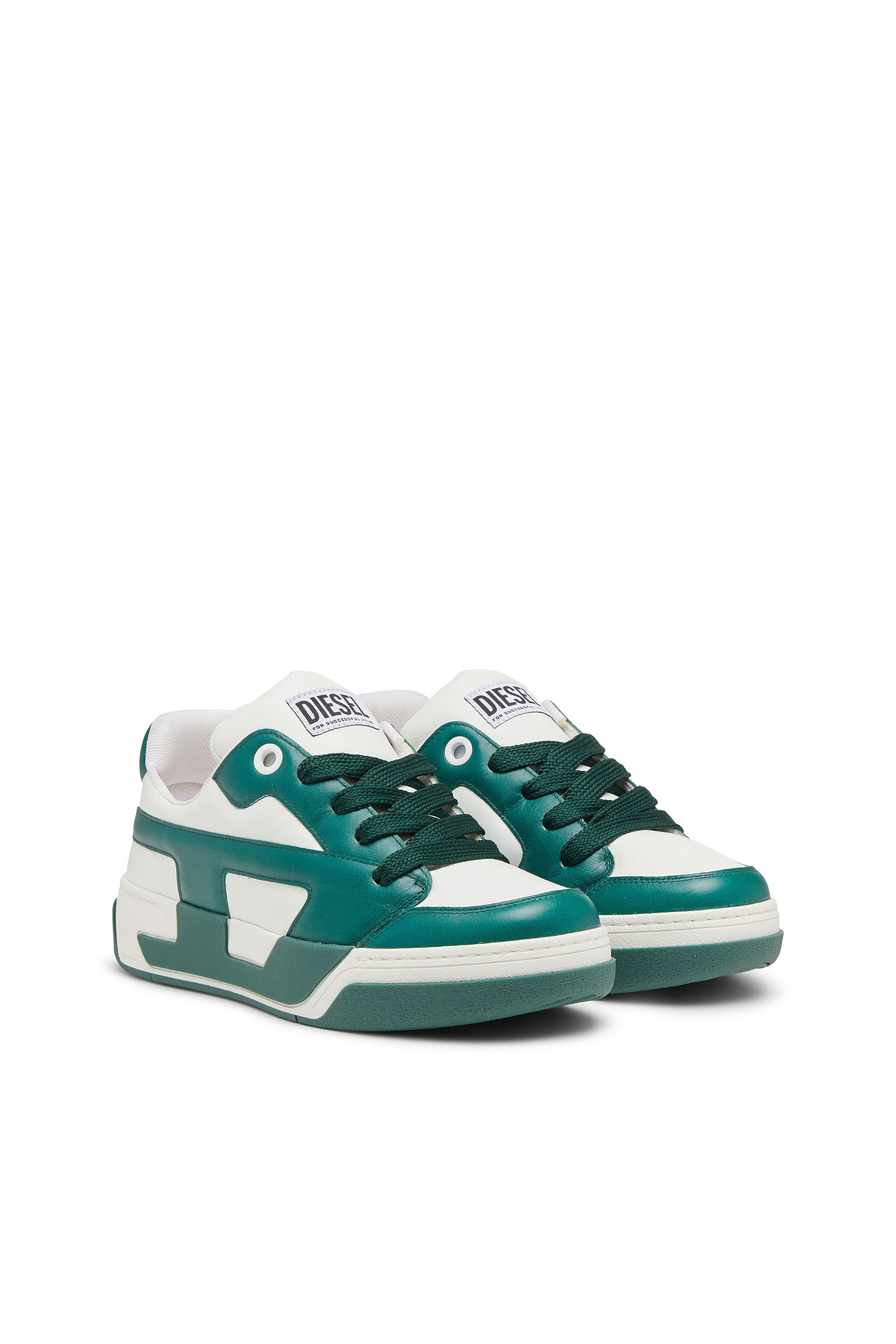 Diesel - S-D-OLLIE LOW, Man's D-Ollie-Sneakers in colour-block leather in White/Green - 2